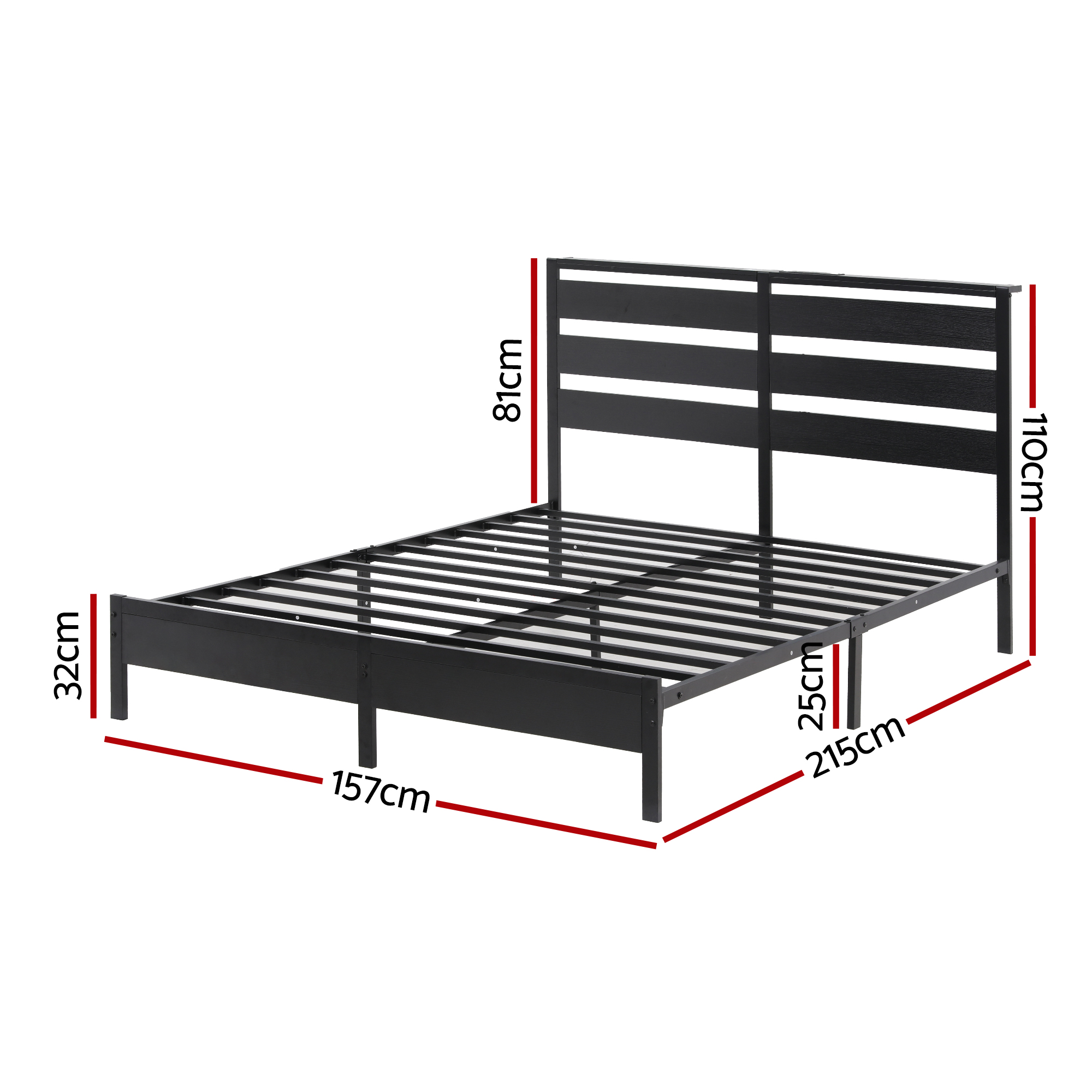 Artiss Bed Frame Queen Size LED Metal Bed Base with Charging Station - Image 3