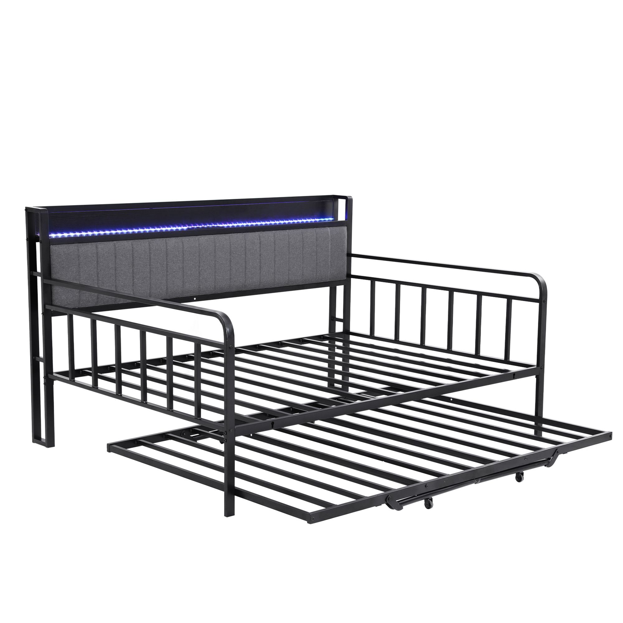Artiss Bed Frame Double LED Metal Trundle Daybed with Charging Station TURN - Image 1