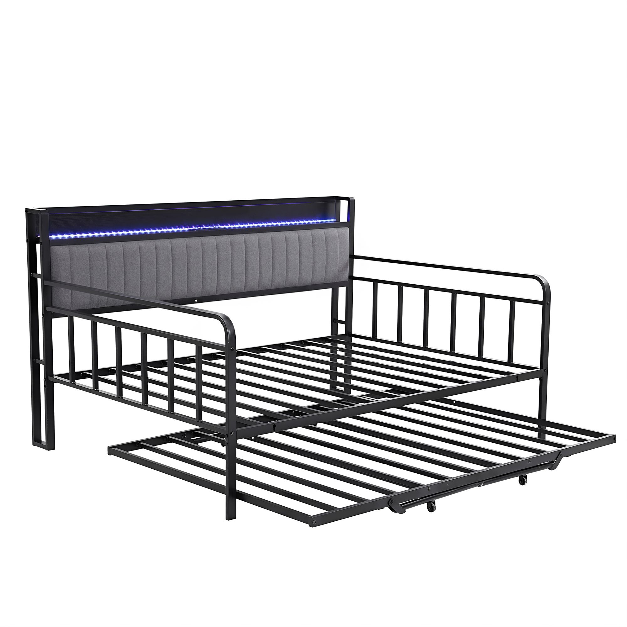 Artiss Bed Frame King Single LED Metal Trundle Daybed with Charging Station TURN - Image 1