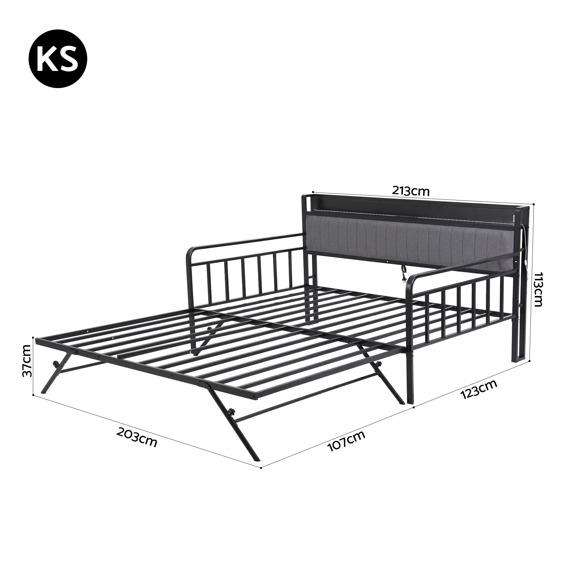 Artiss Bed Frame King Single LED Metal Trundle Daybed with Charging Station TURN - Image 2