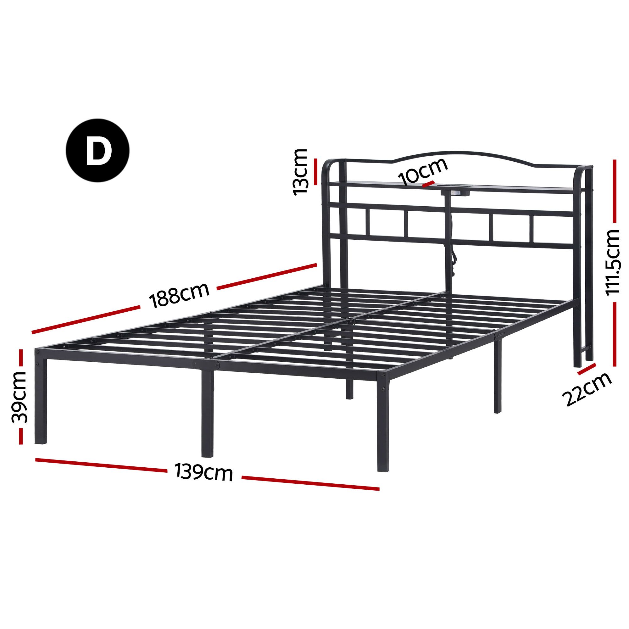 Artiss Bed Frame Double Size with Charging Station WAVE - Image 2