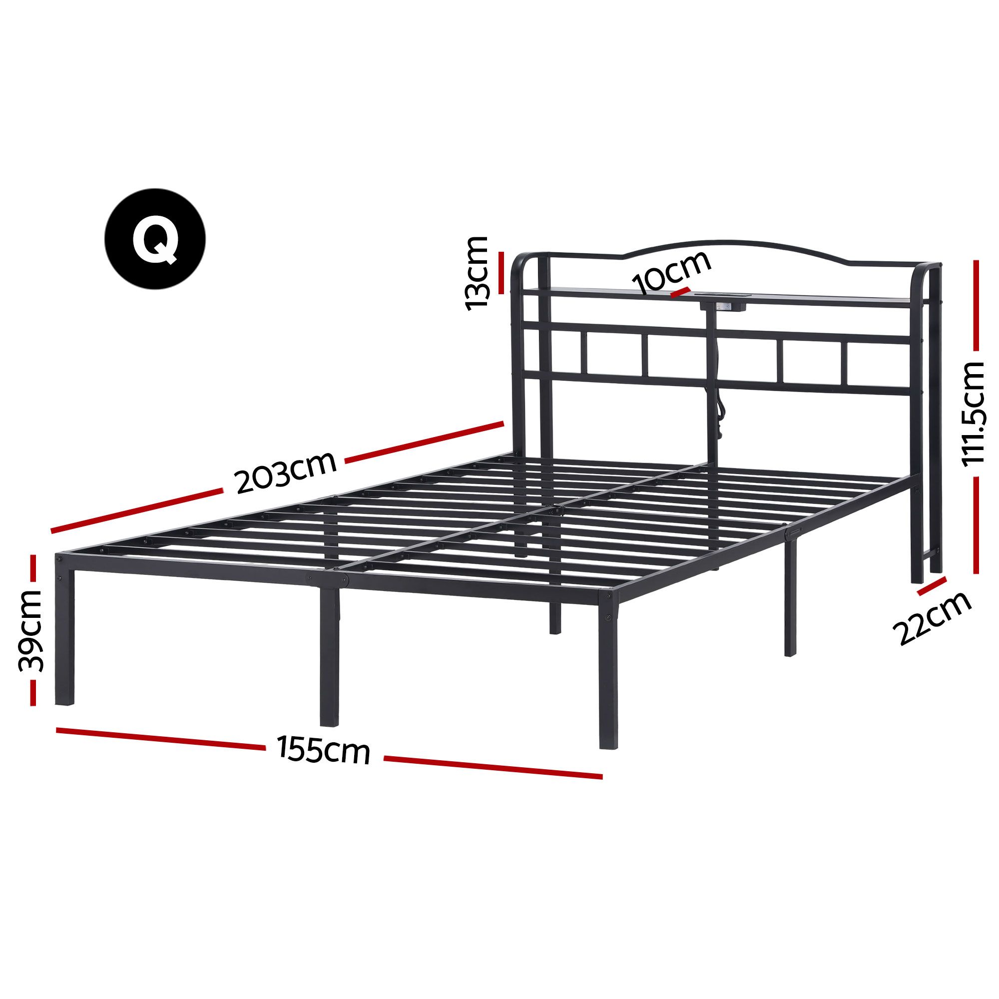 Artiss Bed Frame Queen Size with Charging Station WAVE - Image 2