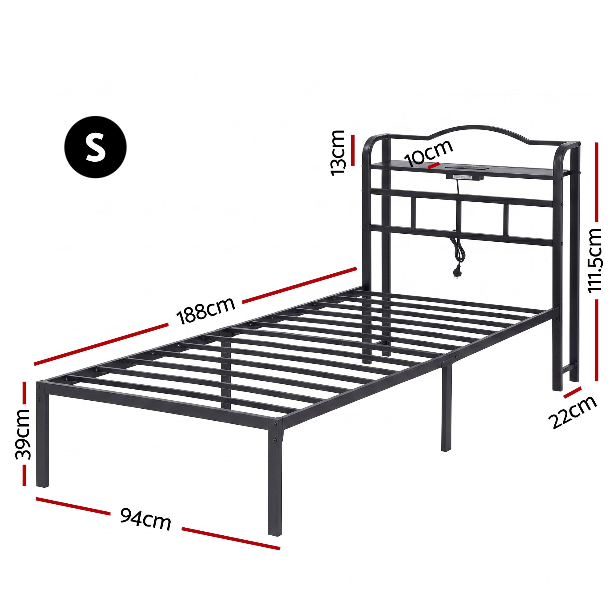 Artiss Bed Frame Single Size with Charging Station WAVE - Image 2