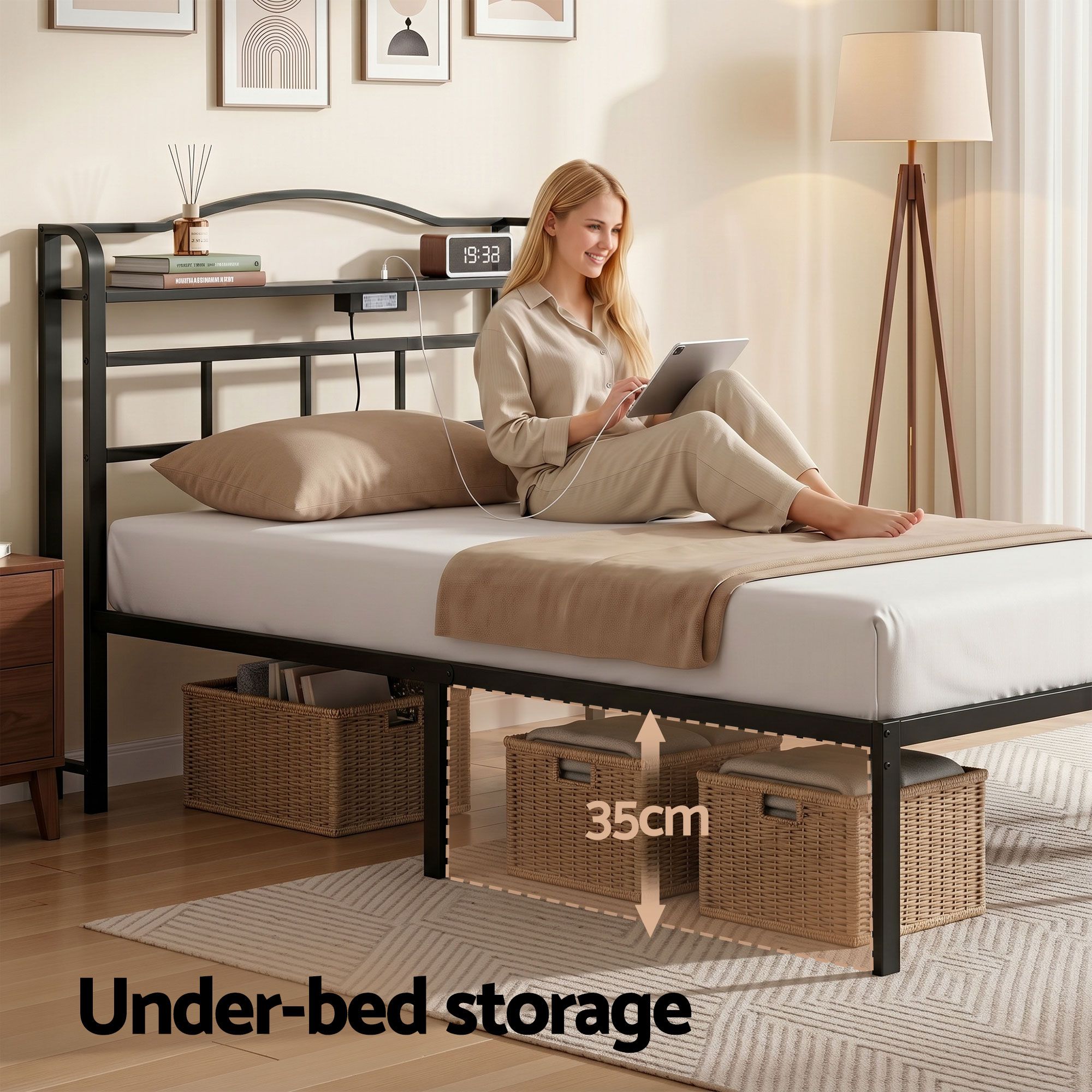 Artiss Bed Frame Single Size with Charging Station WAVE - Image 5