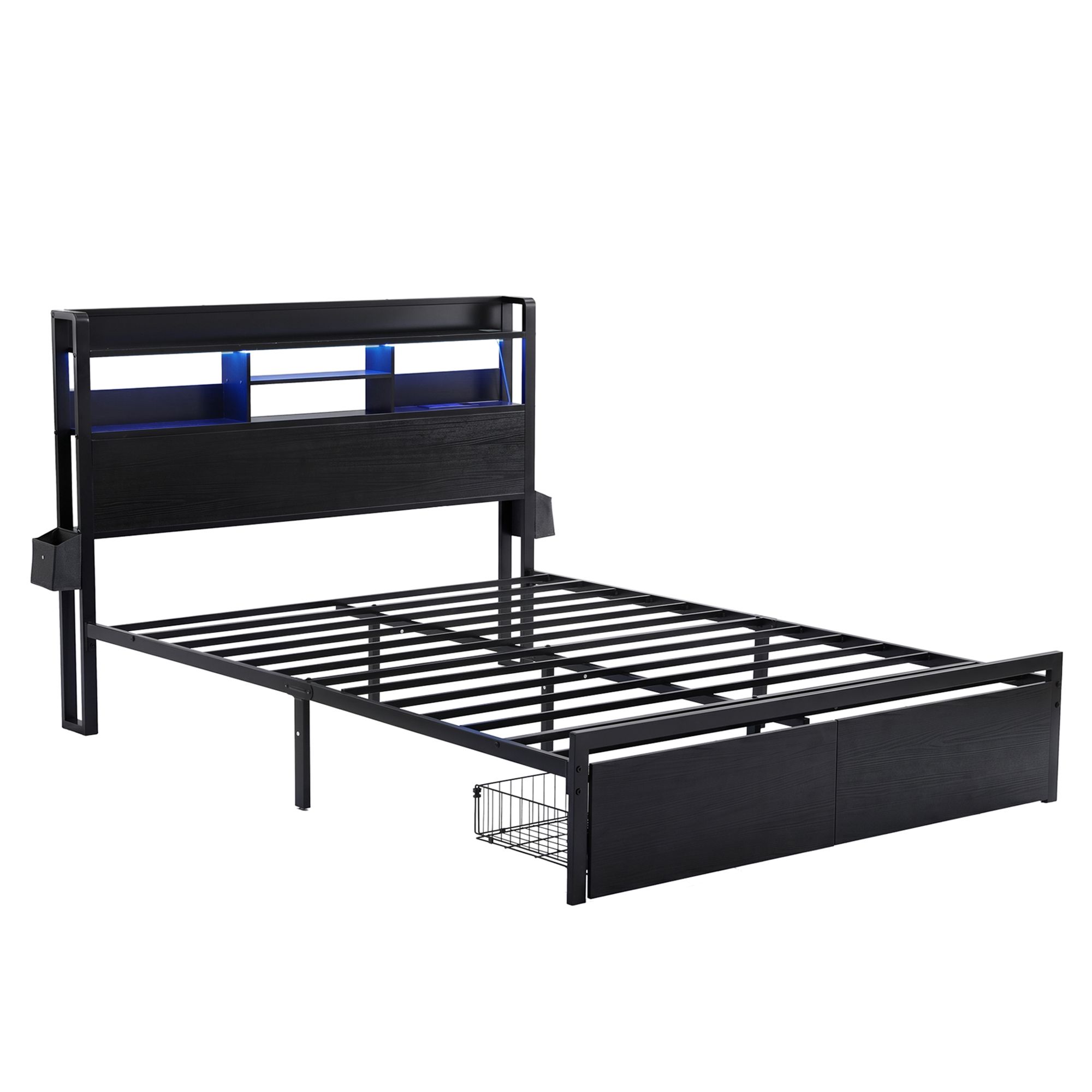 Artiss Bed Frame Double with Charging Station Storage Organizer Drawers LED ZAC - Image 2