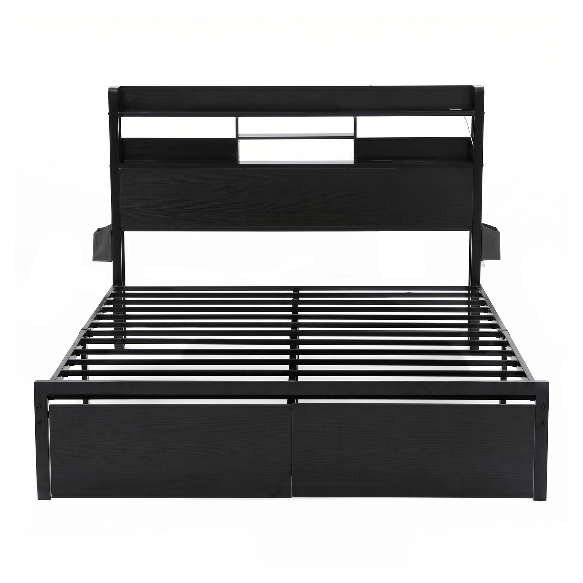 Artiss Bed Frame Double with Charging Station Storage Organizer Drawers LED ZAC - Image 4