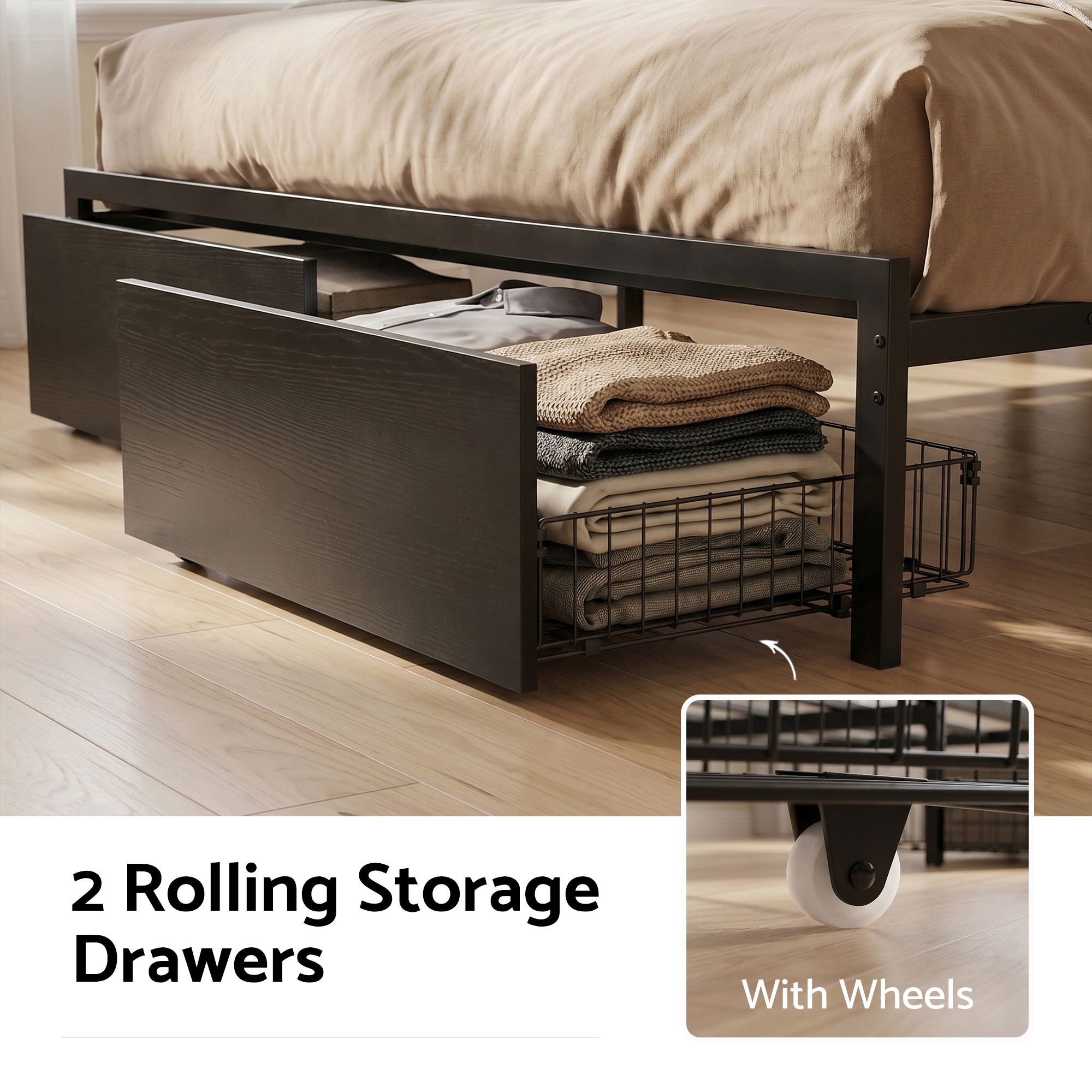 Artiss Bed Frame King with Charging Station Storage Organizer Drawers LED ZAC - Image 7