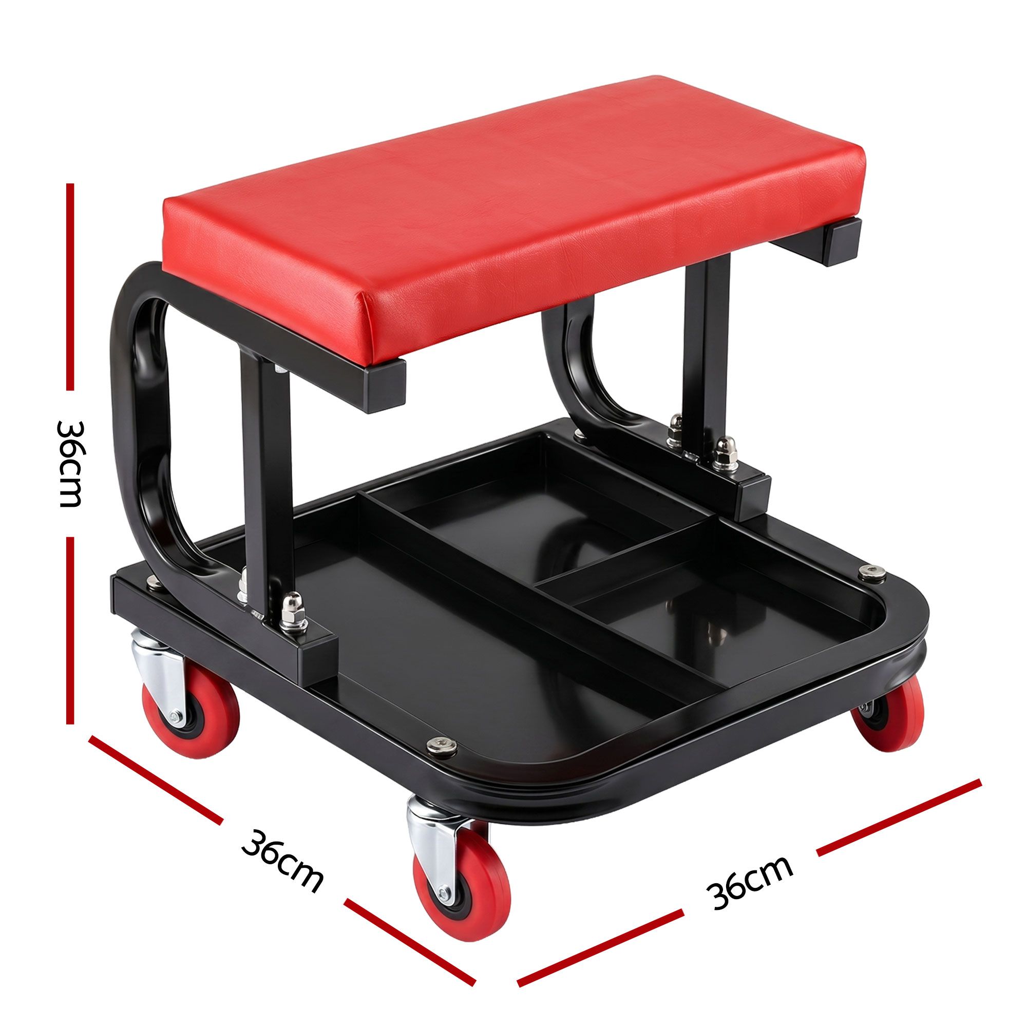 Giantz Creeper Seat Rolling Mechanic Stool with Tool Tray Heavy Duty 36x36cm - Image 2