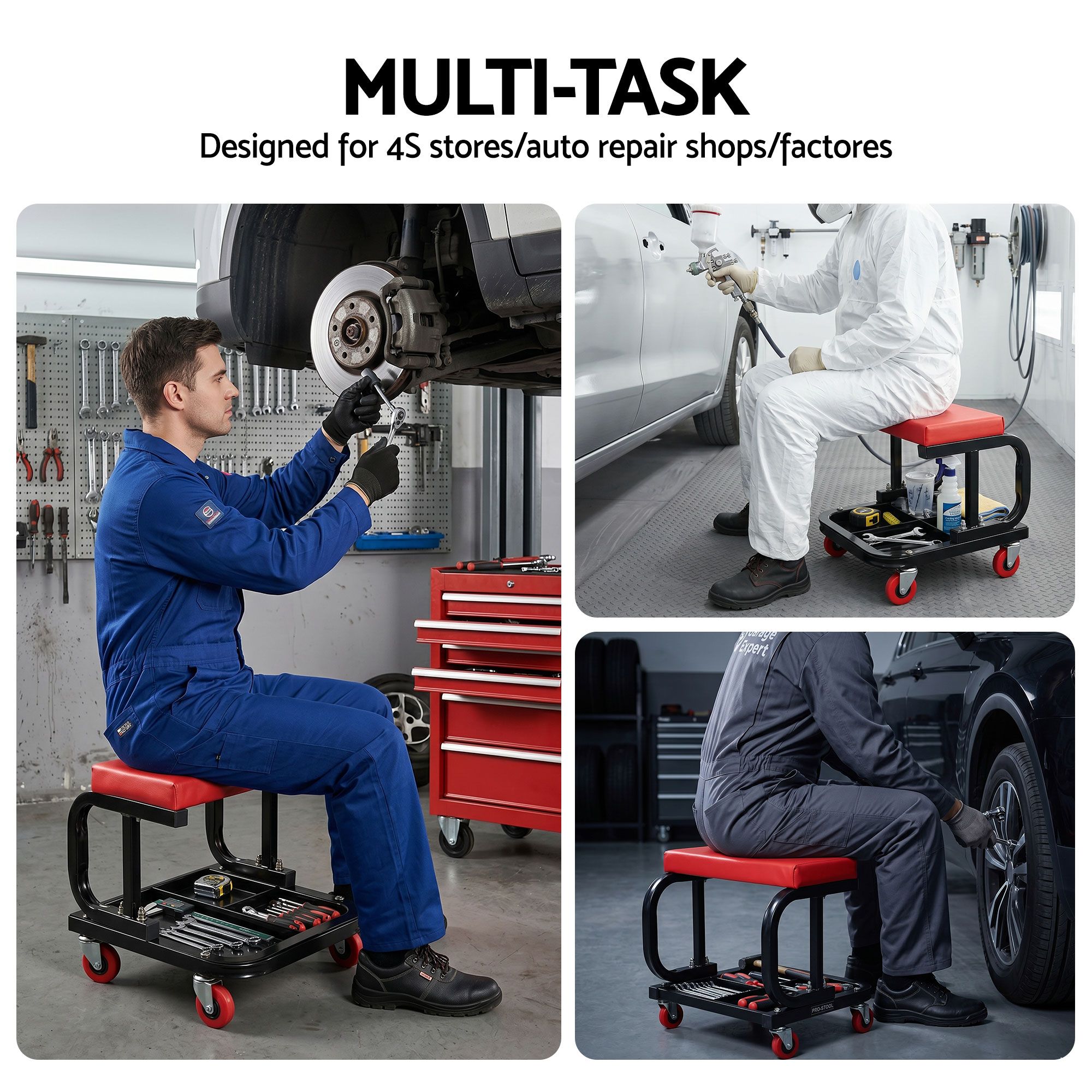 Giantz Creeper Seat Rolling Mechanic Stool with Tool Tray Heavy Duty 36x36cm - Image 8