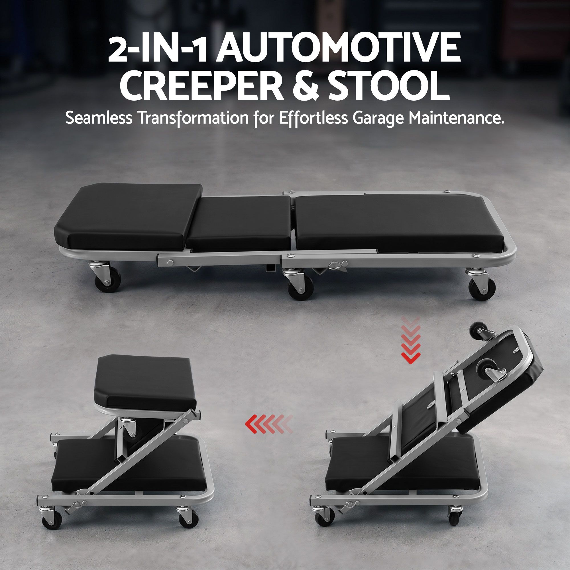 Giantz Garage Creeper 2-in-1 Mechanic Stool Rolling Automotive Z Creeper Seat - Image 4
