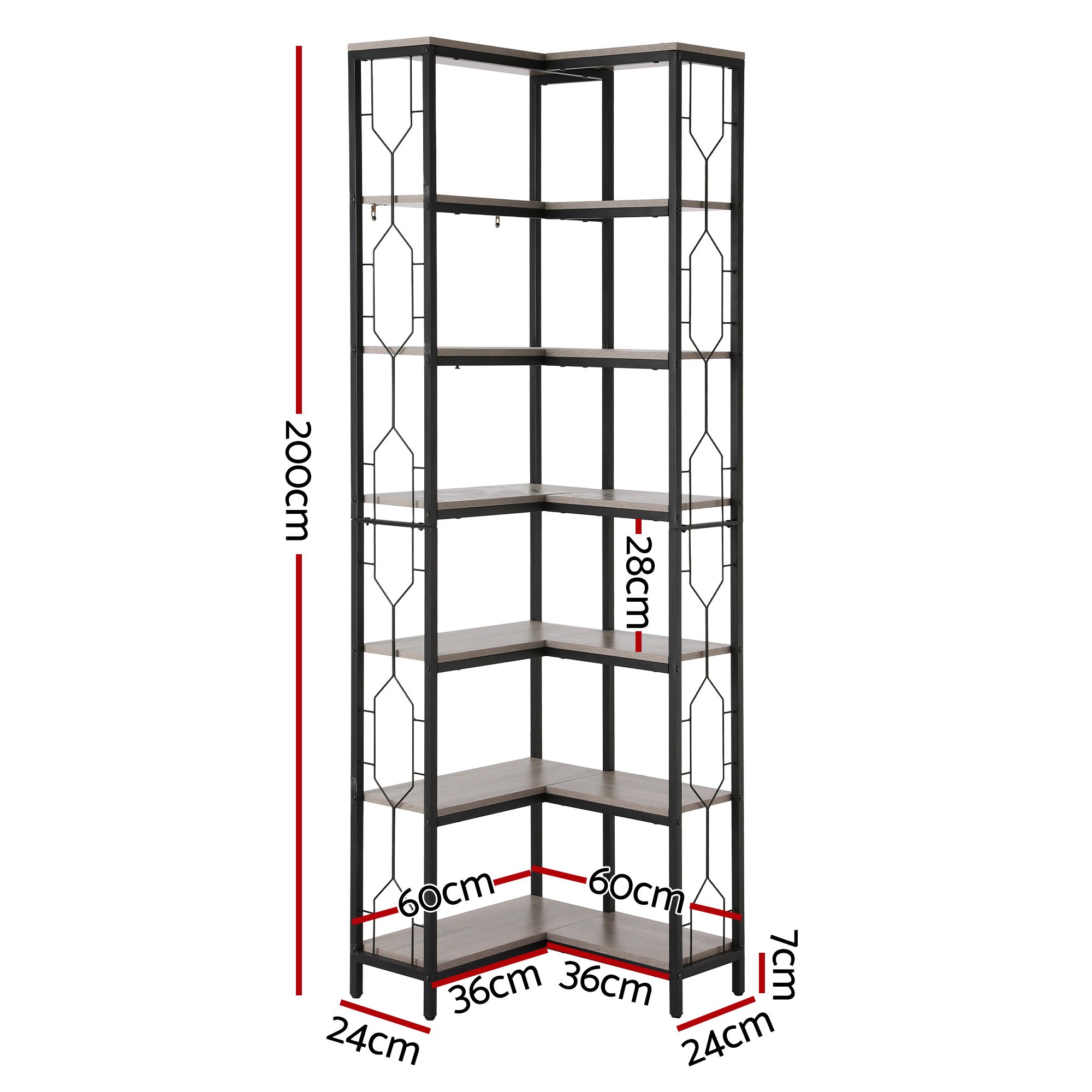 Artiss 6 Tiers Bookshelf Corner Shelf Bookcase Display Shelves Oak - Image 3
