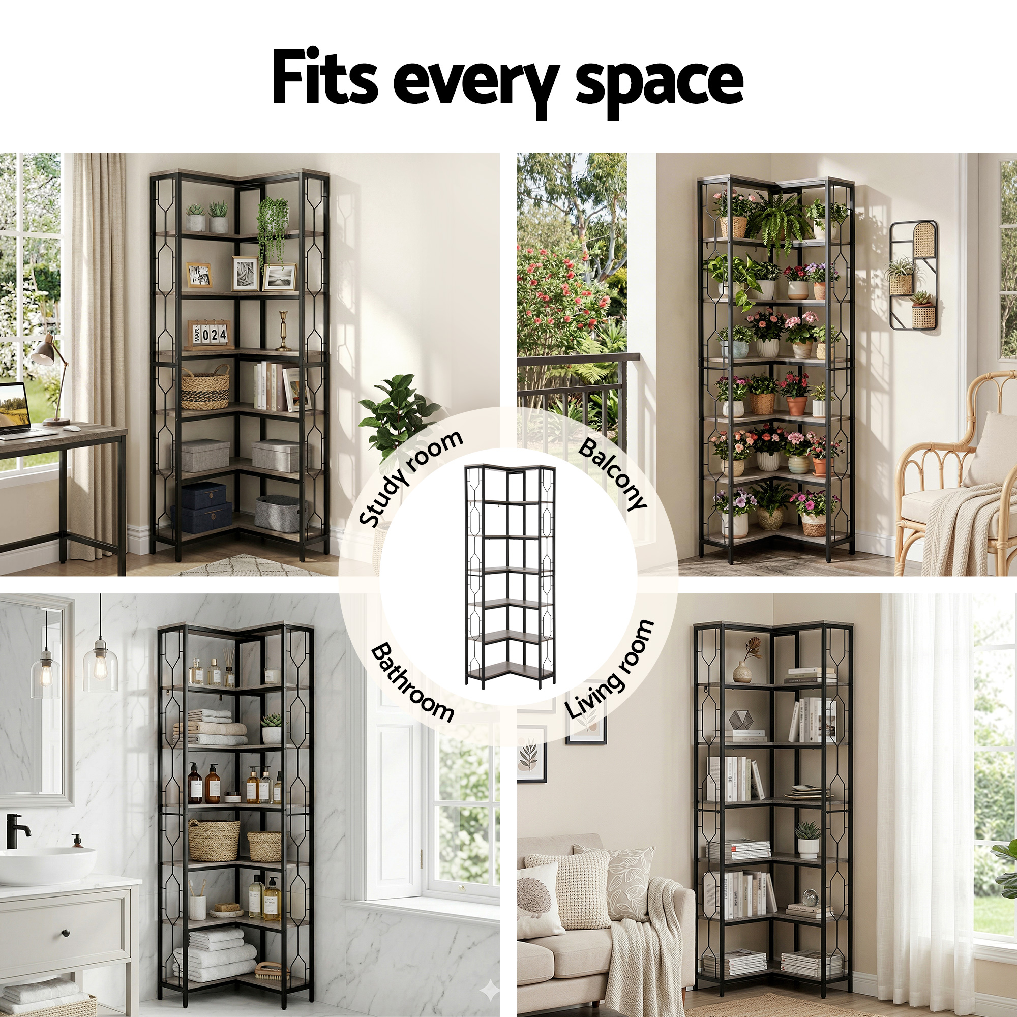 Artiss 6 Tiers Bookshelf Corner Shelf Bookcase Display Shelves Oak - Image 8