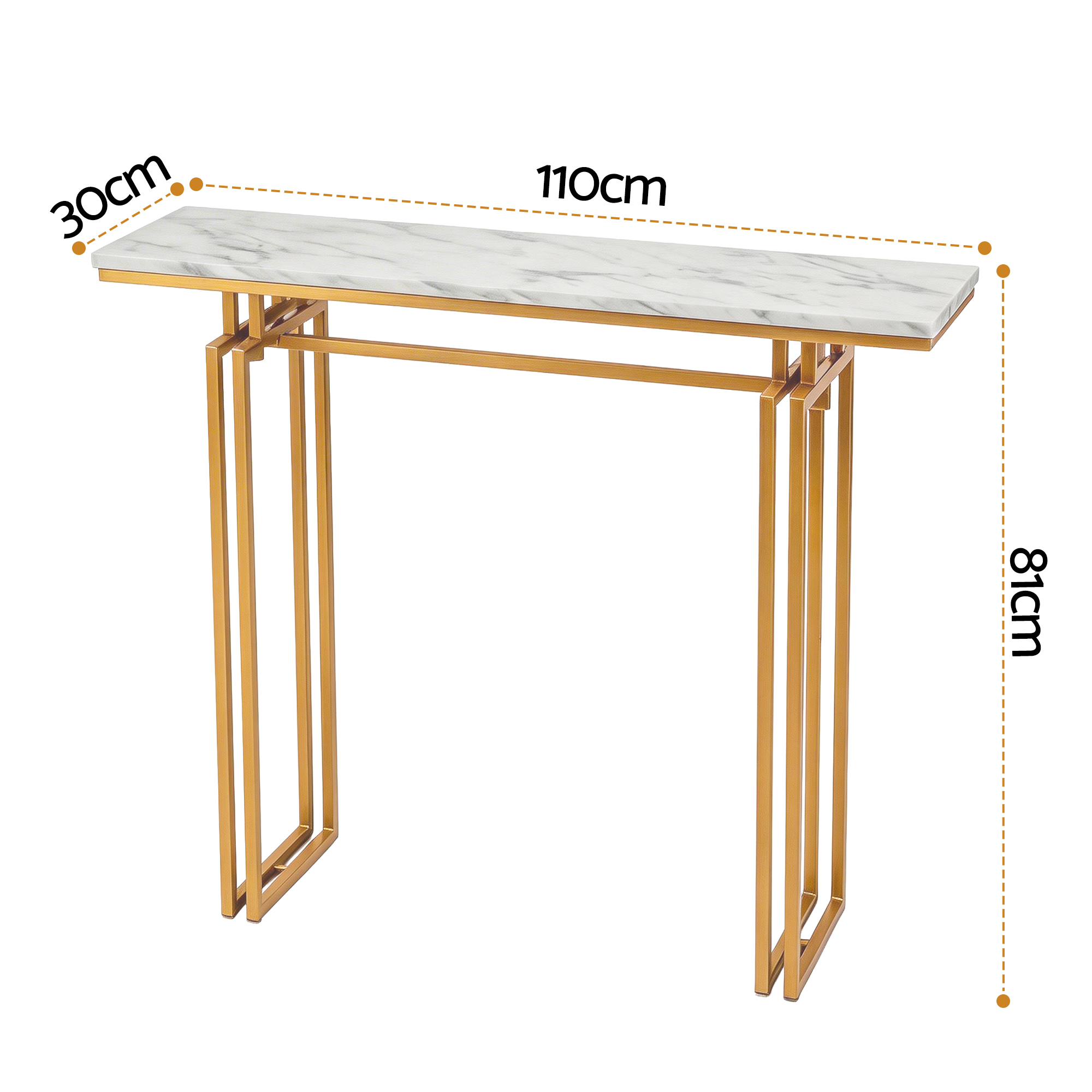 Artiss Console Table Hallway Entryway Table Marble Effect 110CM White & Gold - Image 2