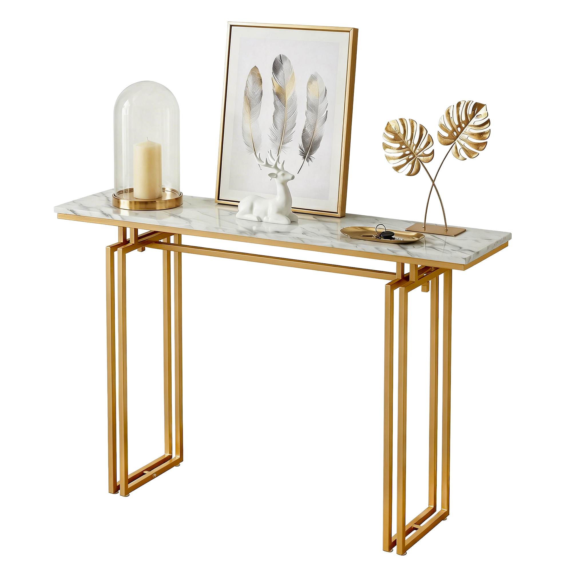 Artiss Console Table Hallway Entryway Table Marble Effect 110CM White & Gold - Image 3