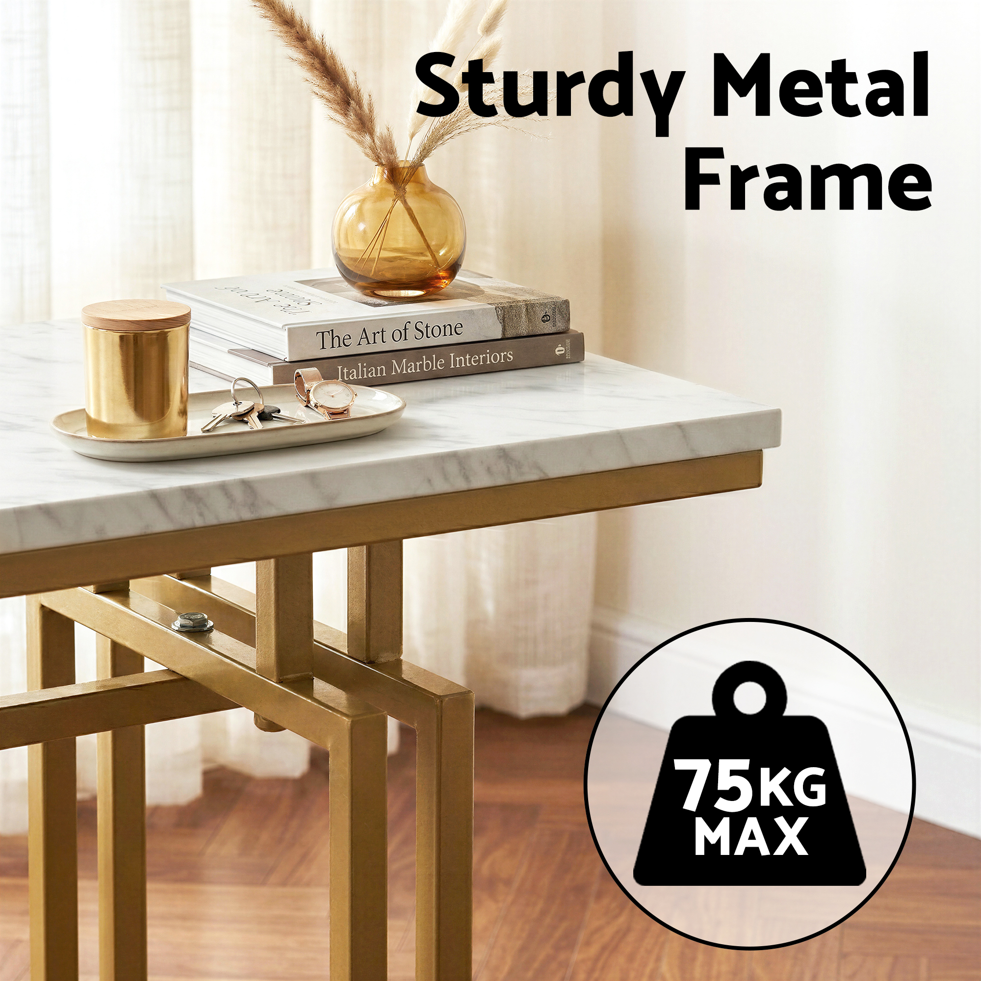 Artiss Console Table Hallway Entryway Table Marble Effect 110CM White & Gold - Image 7