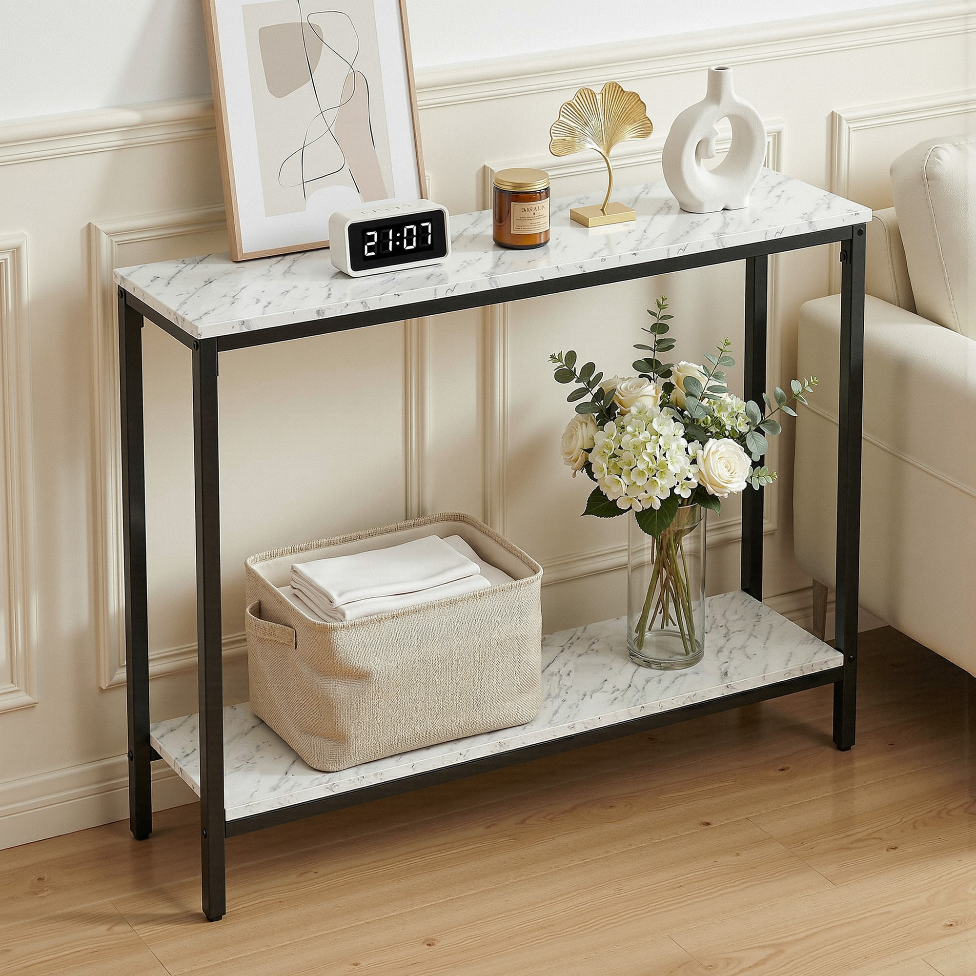 Artiss Console Table Entryway Hallway Display Desk Marble Effect White - Image 1