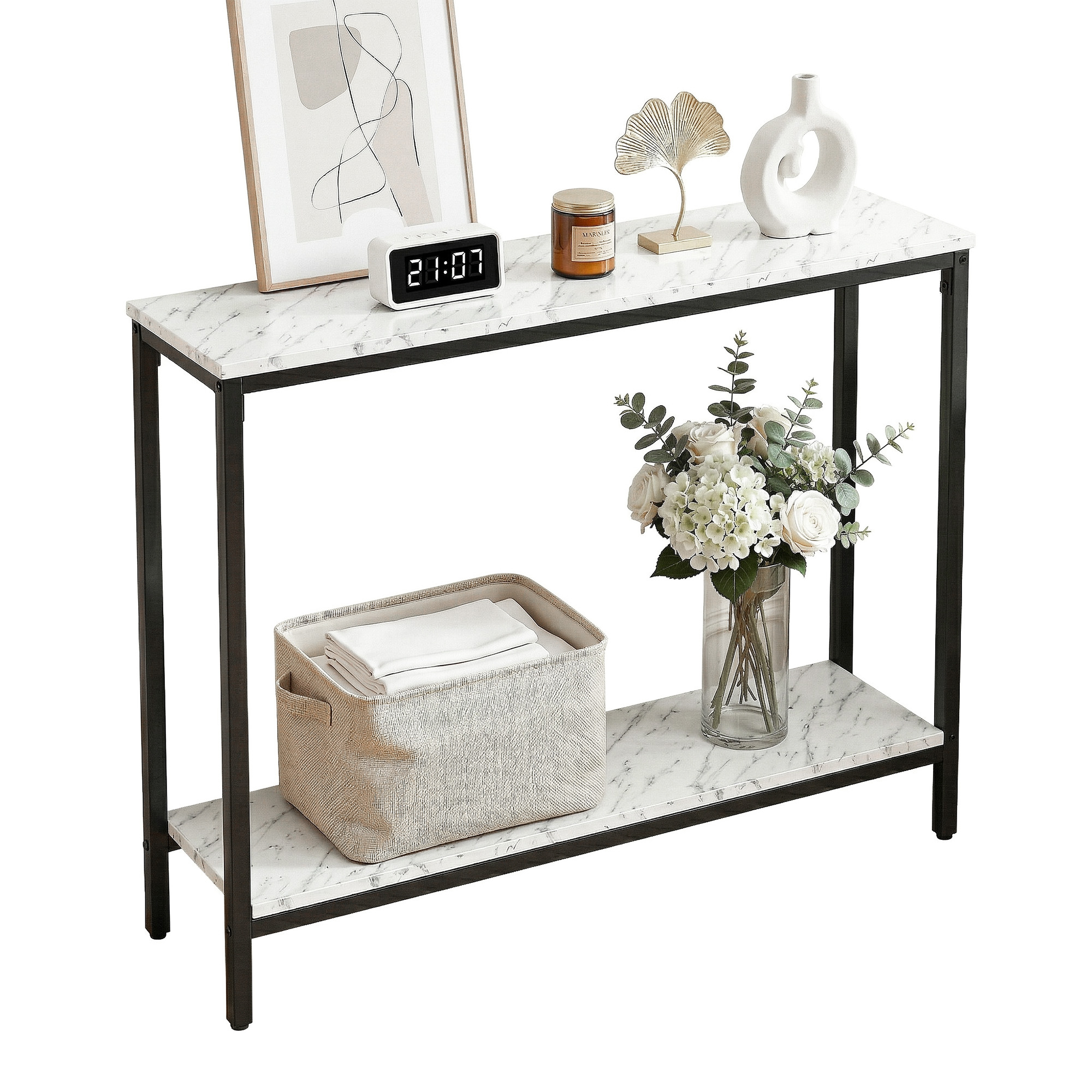 Artiss Console Table Entryway Hallway Display Desk Marble Effect White - Image 5