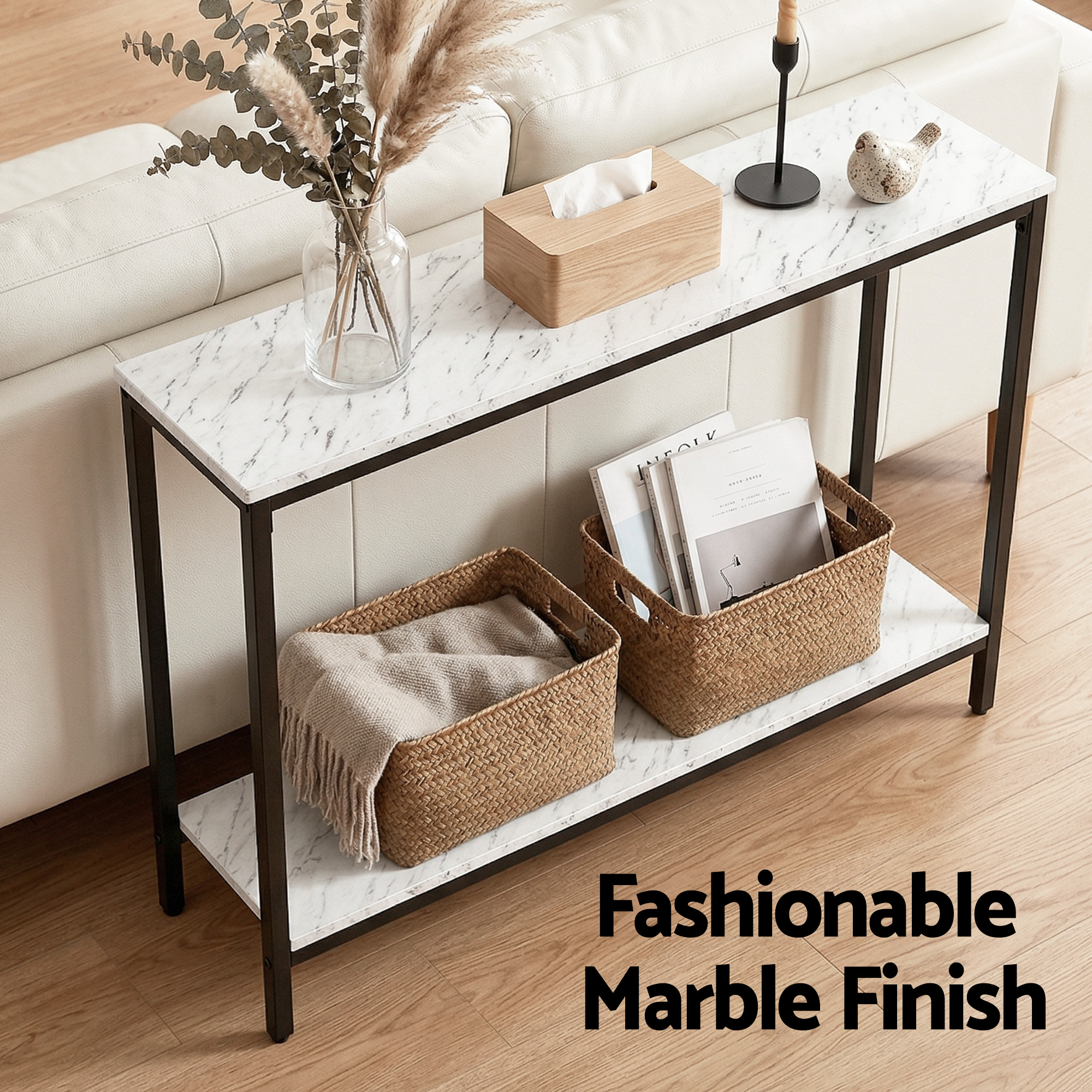 Artiss Console Table Entryway Hallway Display Desk Marble Effect White - Image 6
