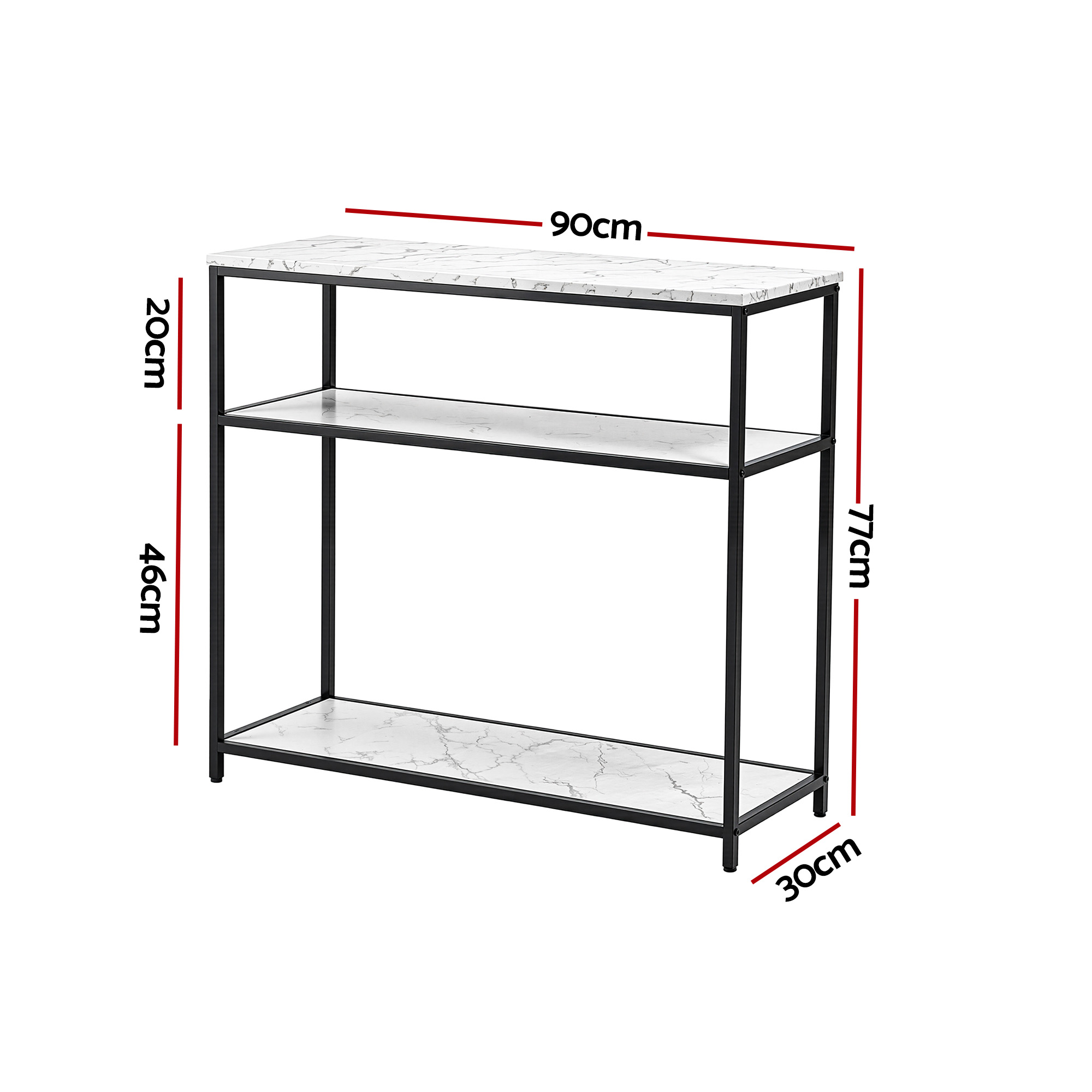 Artiss Console Table Marble Effect 3-Tier Sofa Entryway Side Table 90CM White - Image 3