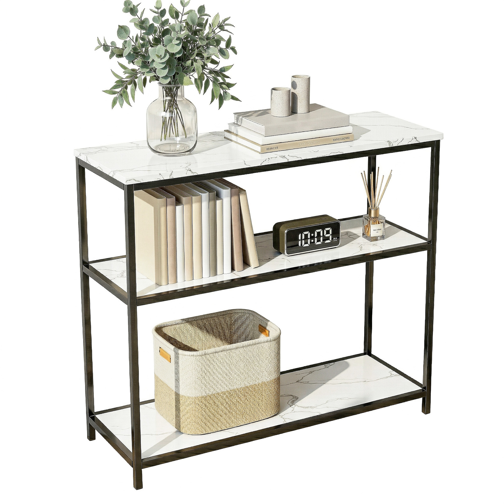 Artiss Console Table Marble Effect 3-Tier Sofa Entryway Side Table 90CM White - Image 4