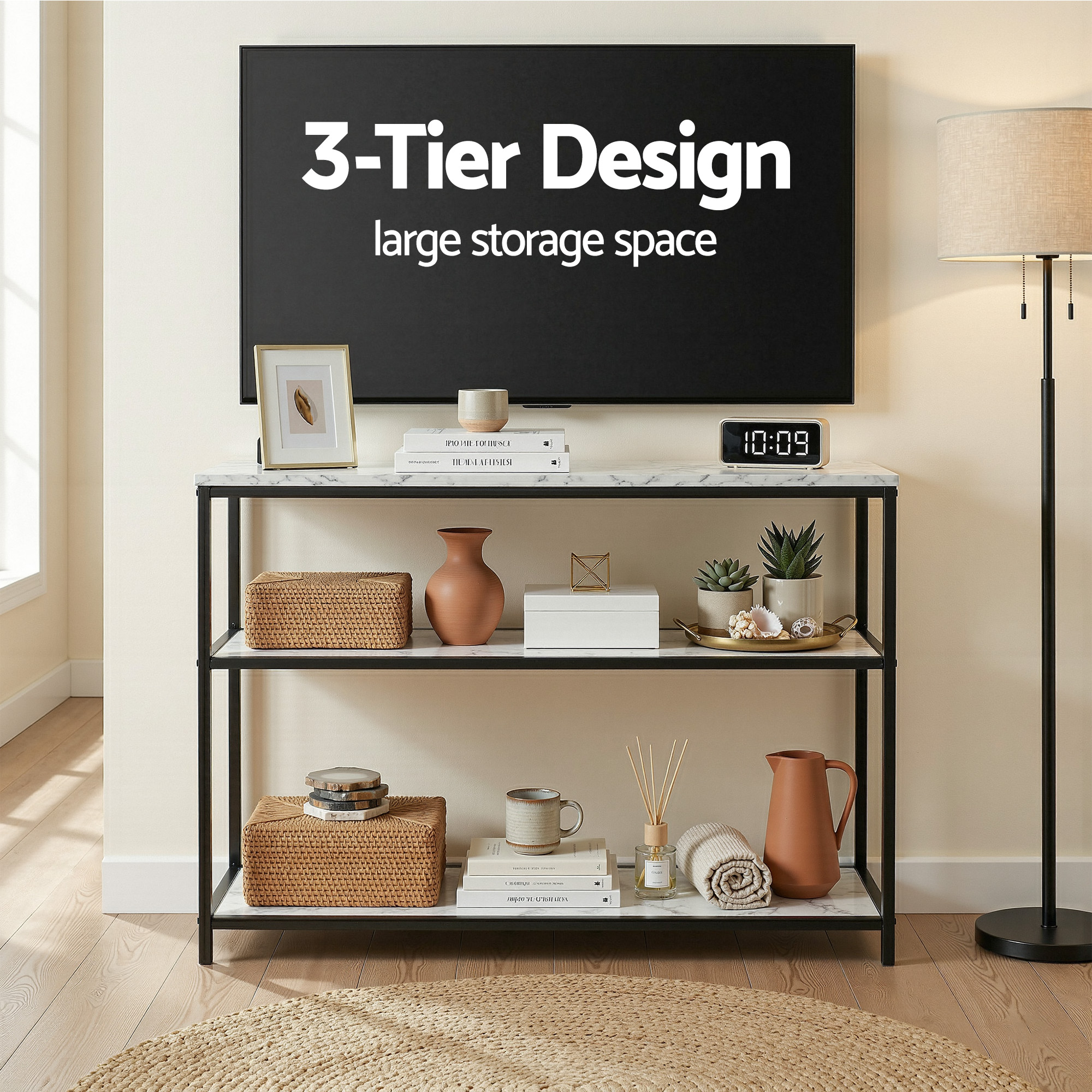 Artiss Console Table Marble Effect 3-Tier Sofa Entryway Side Table 90CM White - Image 6