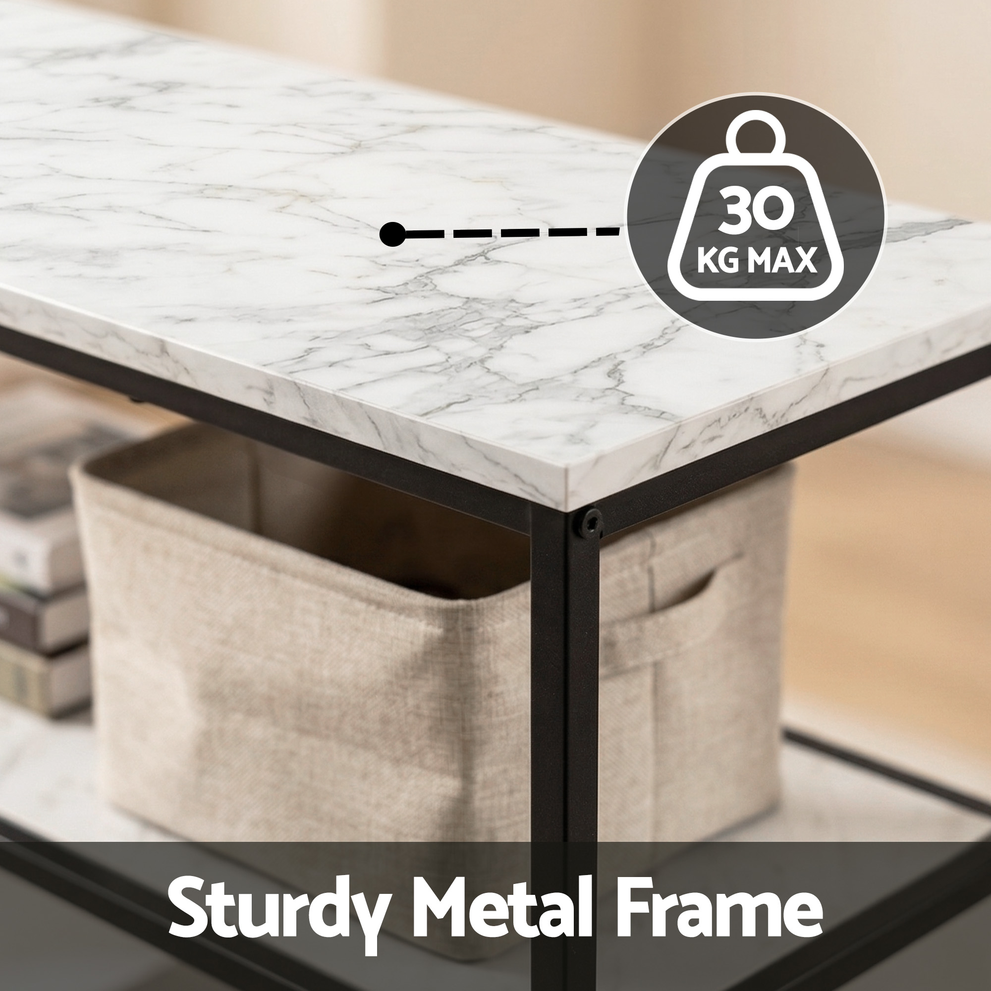 Artiss Console Table Marble Effect 3-Tier Sofa Entryway Side Table 90CM White - Image 7