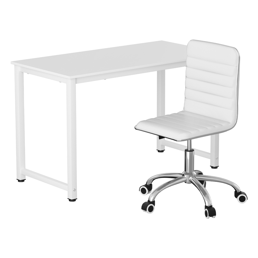 Artiss Computer Desk 120cm Executive Office Chairs Set PU Leather Low Back White - Image 1