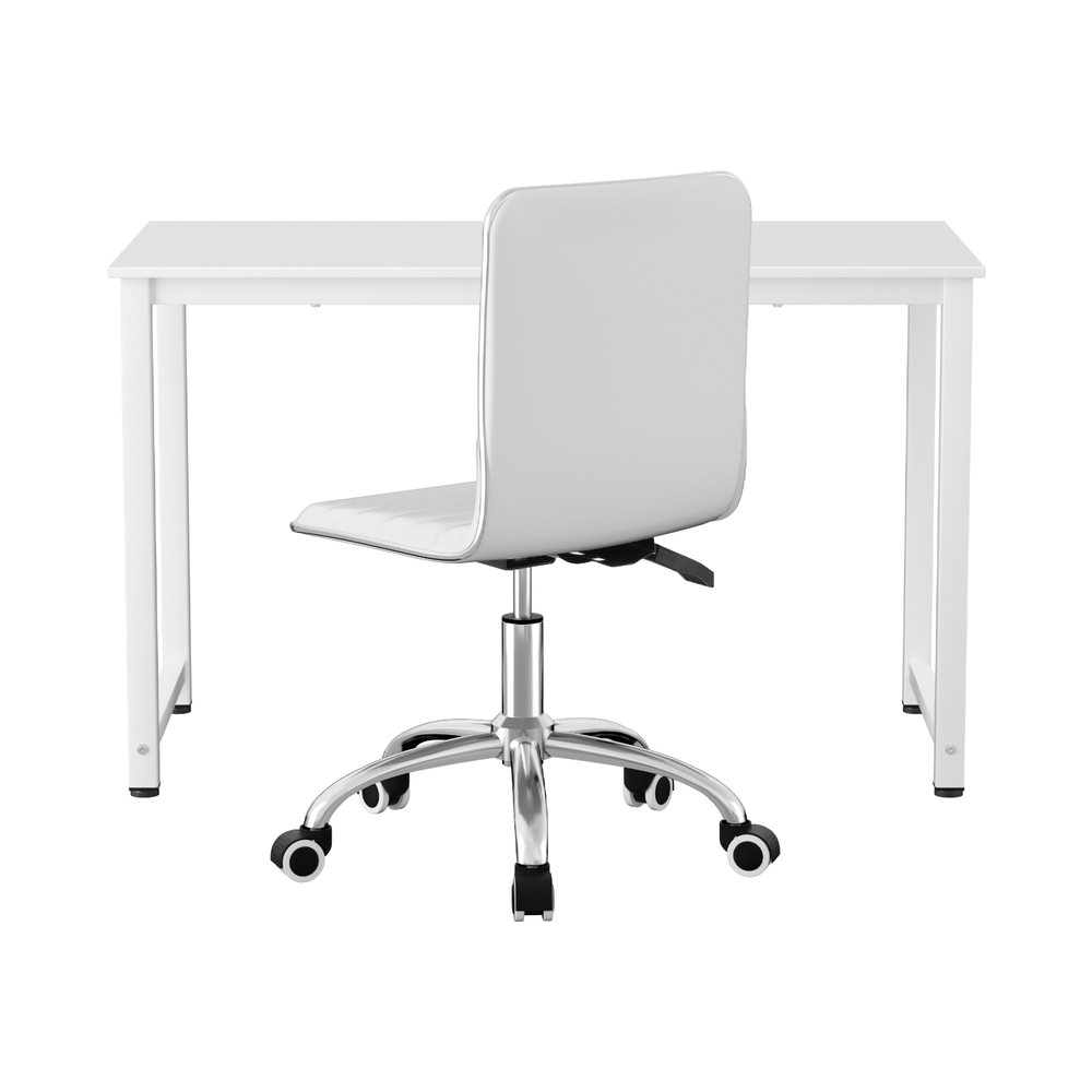 Artiss Computer Desk 120cm Executive Office Chairs Set PU Leather Low Back White - Image 3