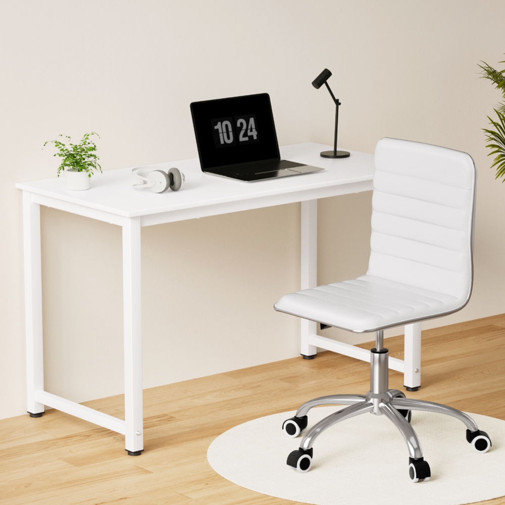 Artiss Computer Desk 120cm Executive Office Chairs Set PU Leather Low Back White - Image 7