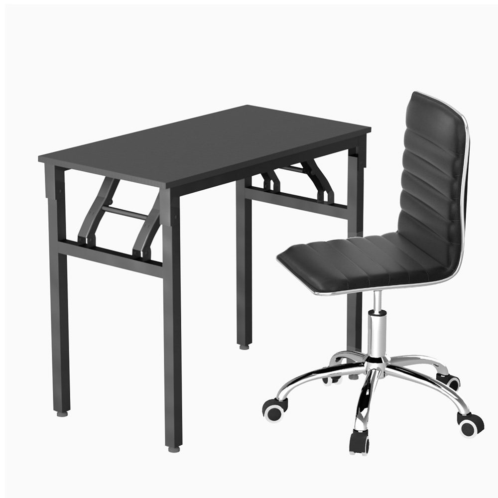 Artiss Computer Desk Office Chair PU Leather Set Foldable Home Study Table Black - Image 1