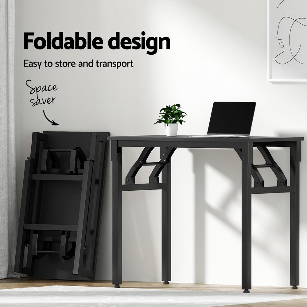 Artiss Computer Desk Office Chair PU Leather Set Foldable Home Study Table Black - Image 4