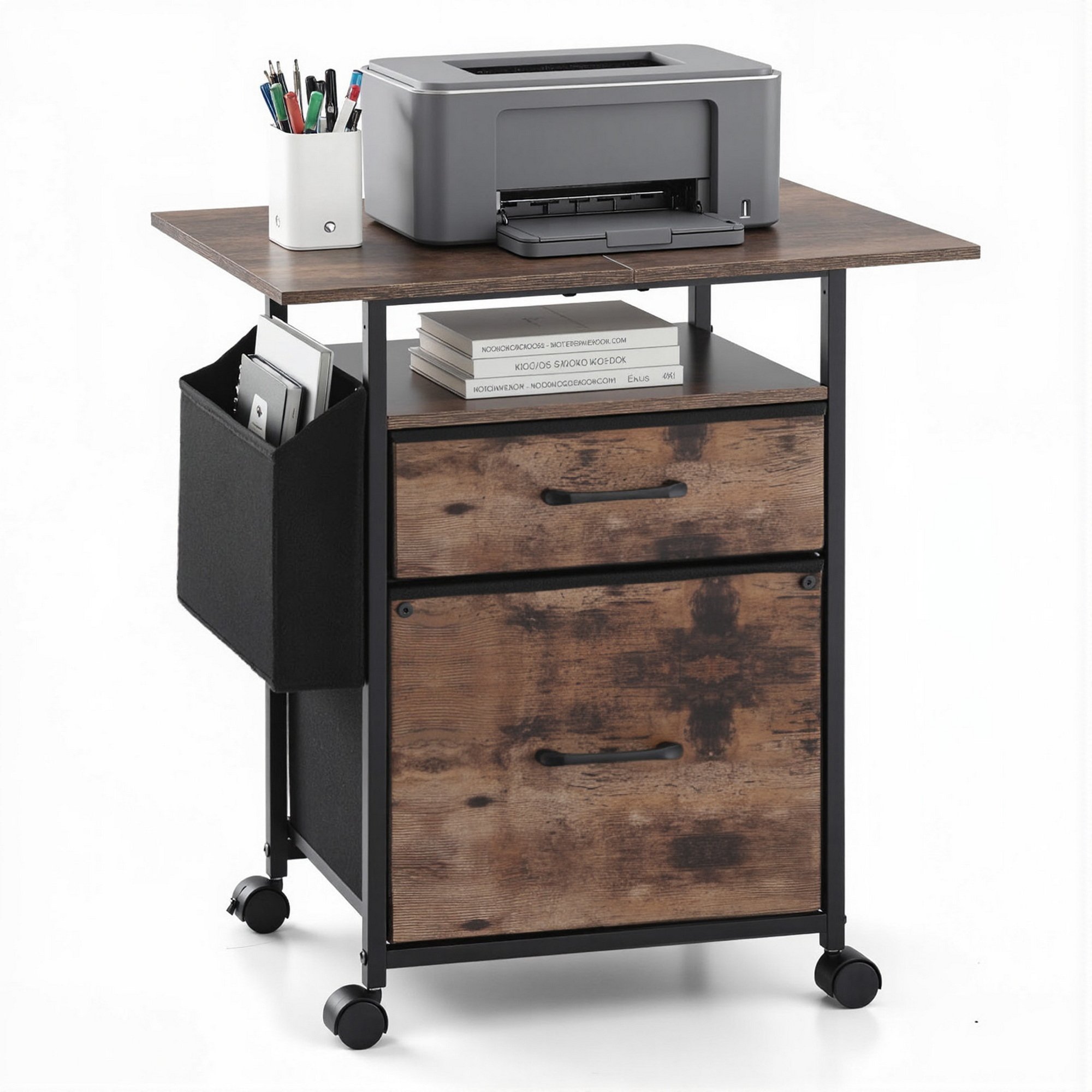 Artiss 2 Fabric Drawer File Cabinet Printer Stand Rolling File Cabinet with Side Bag - Image 1