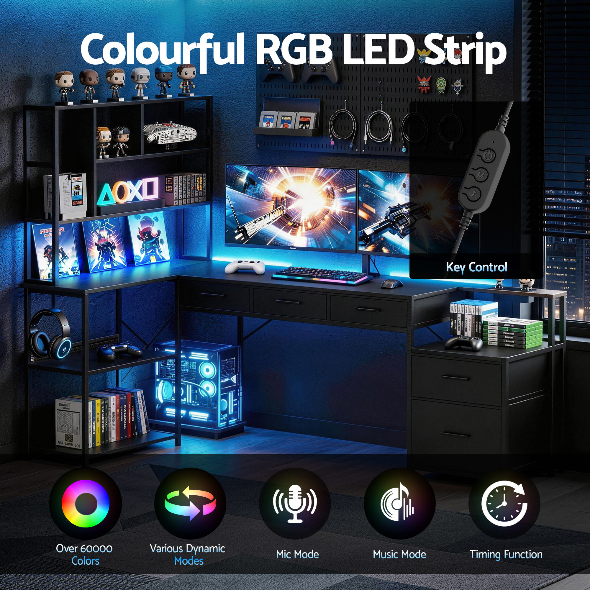 Artiss 200cm L Shaped Gaming Desk Computer Desk with LED Lights & Power Outlets - Image 6
