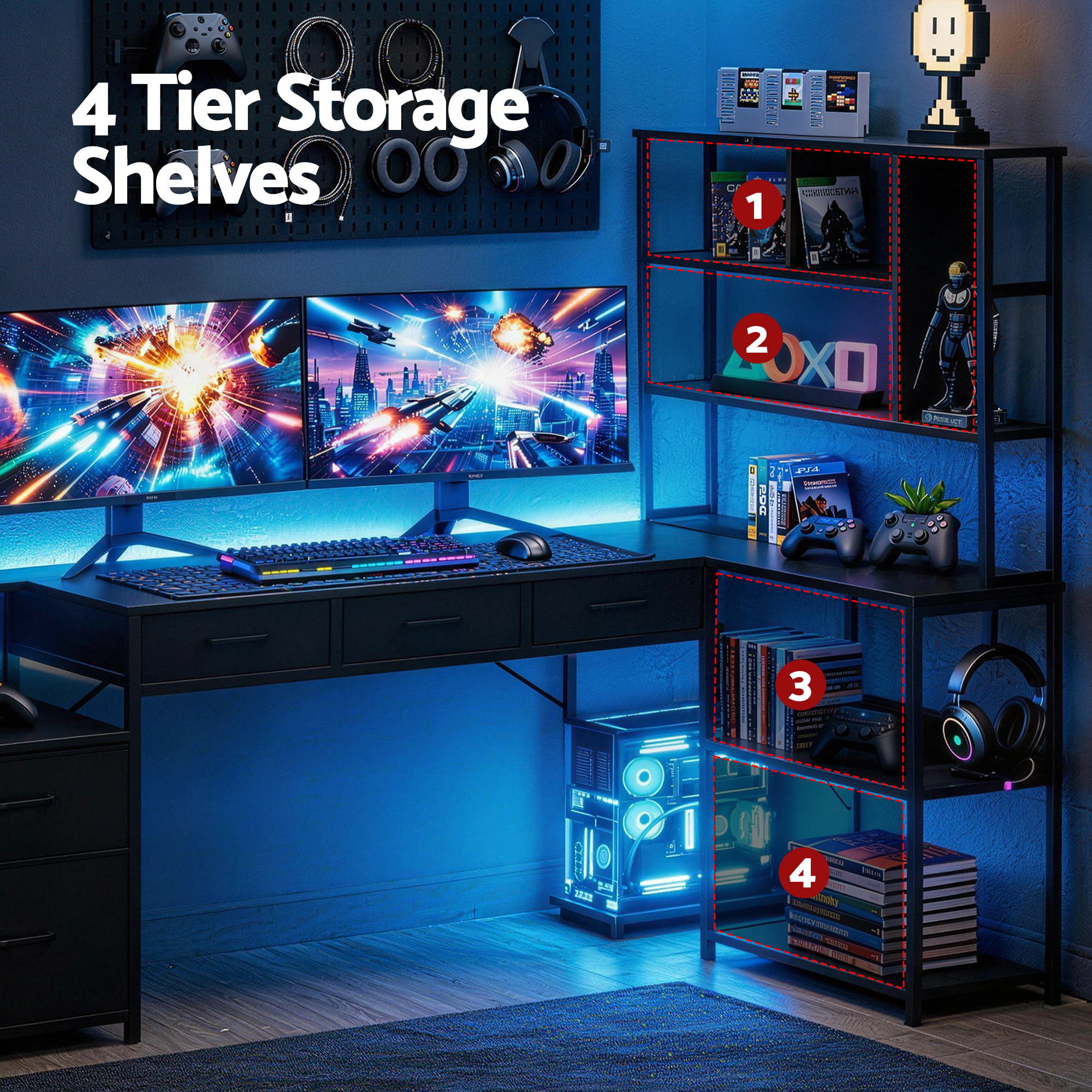 Artiss 200cm L Shaped Gaming Desk Computer Desk with LED Lights & Power Outlets - Image 8