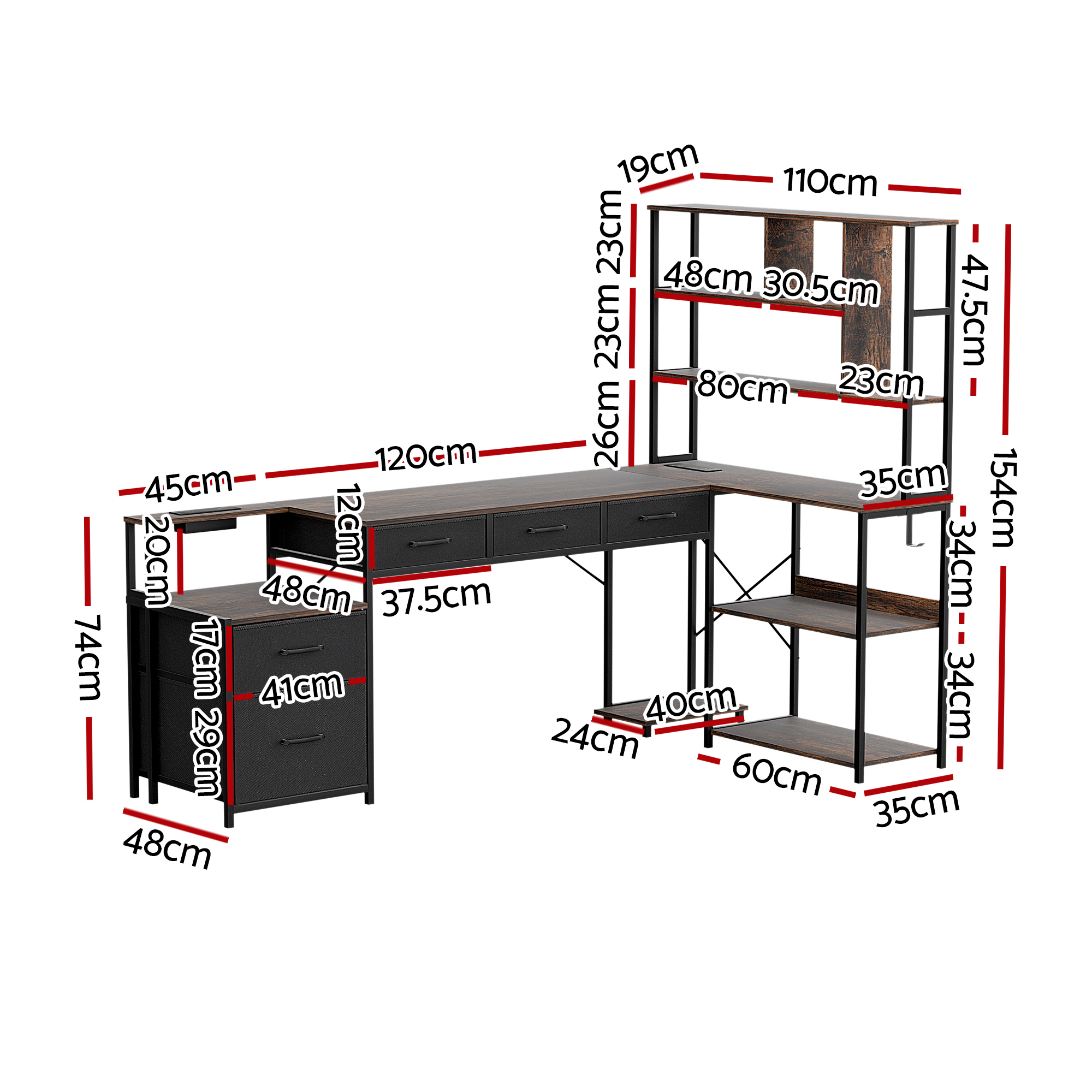 Artiss 200cm L Shaped Gaming Desk Computer Desk with LED Lights & Power Outlets - Image 3