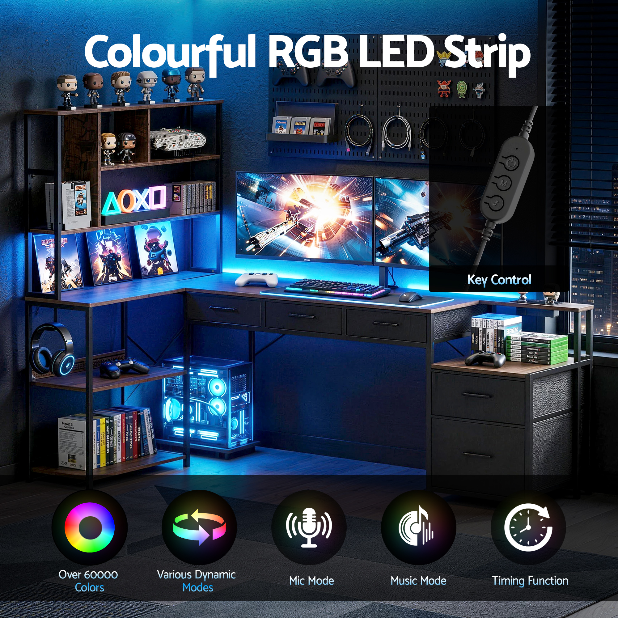 Artiss 200cm L Shaped Gaming Desk Computer Desk with LED Lights & Power Outlets - Image 6