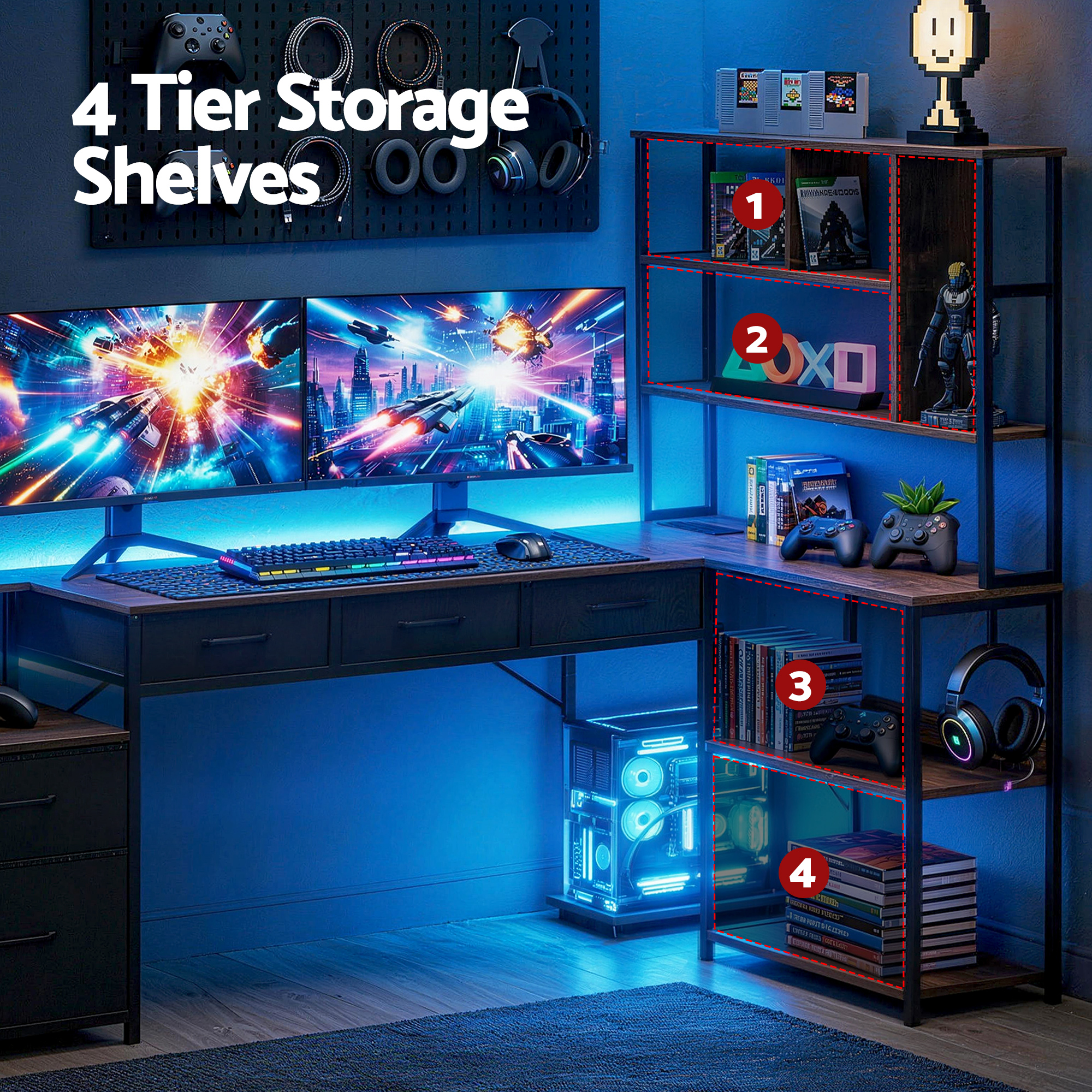 Artiss 200cm L Shaped Gaming Desk Computer Desk with LED Lights & Power Outlets - Image 8