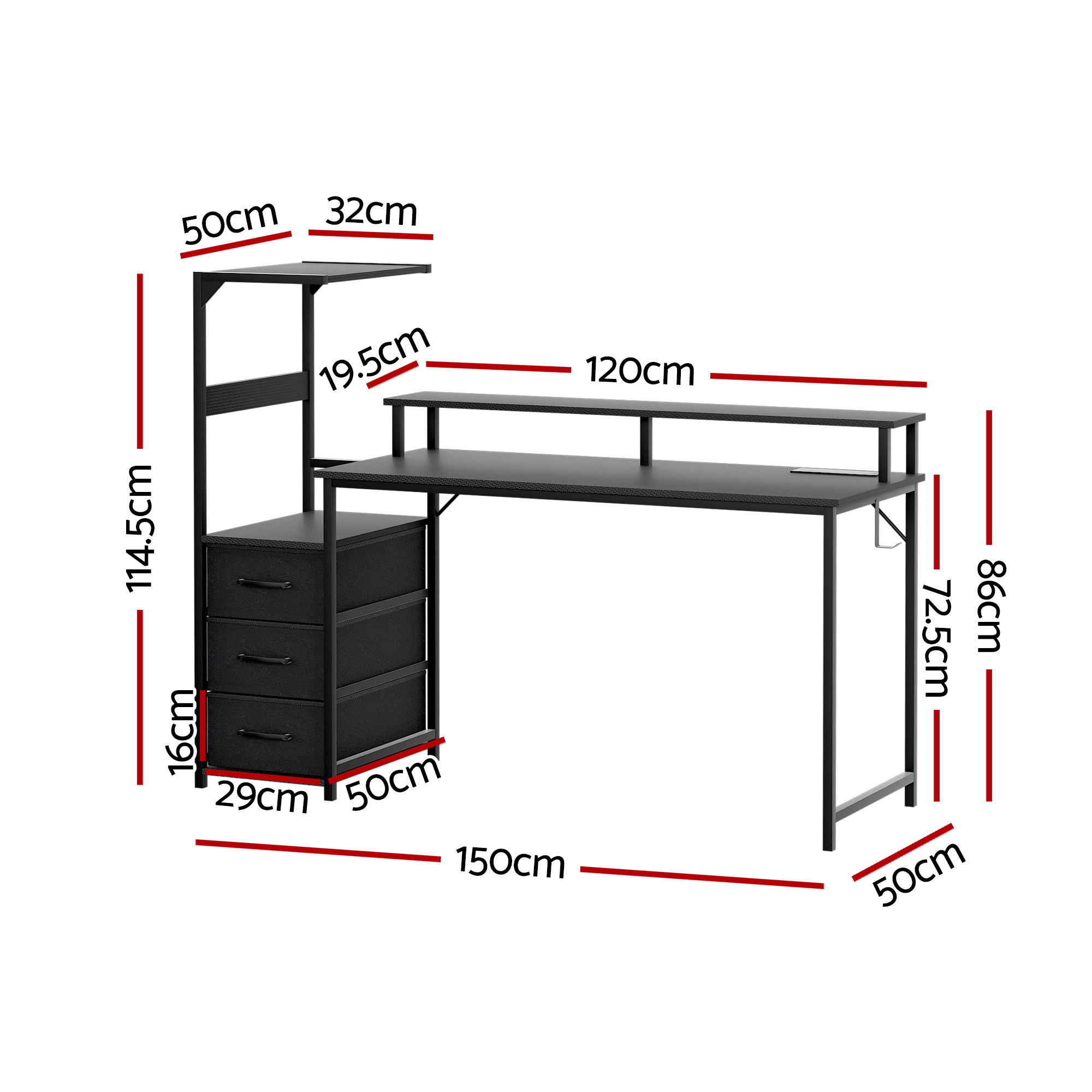 Artiss 145cm L Shaped Gaming Desk Computer Desk with LED Lights & Power Outlets - Image 3