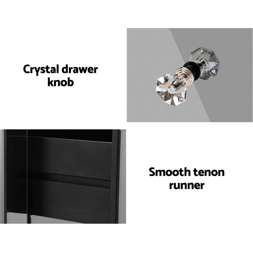 Artiss Bedside Table 3 Drawers Mirrored Glass - QUENN Grey - Image 4