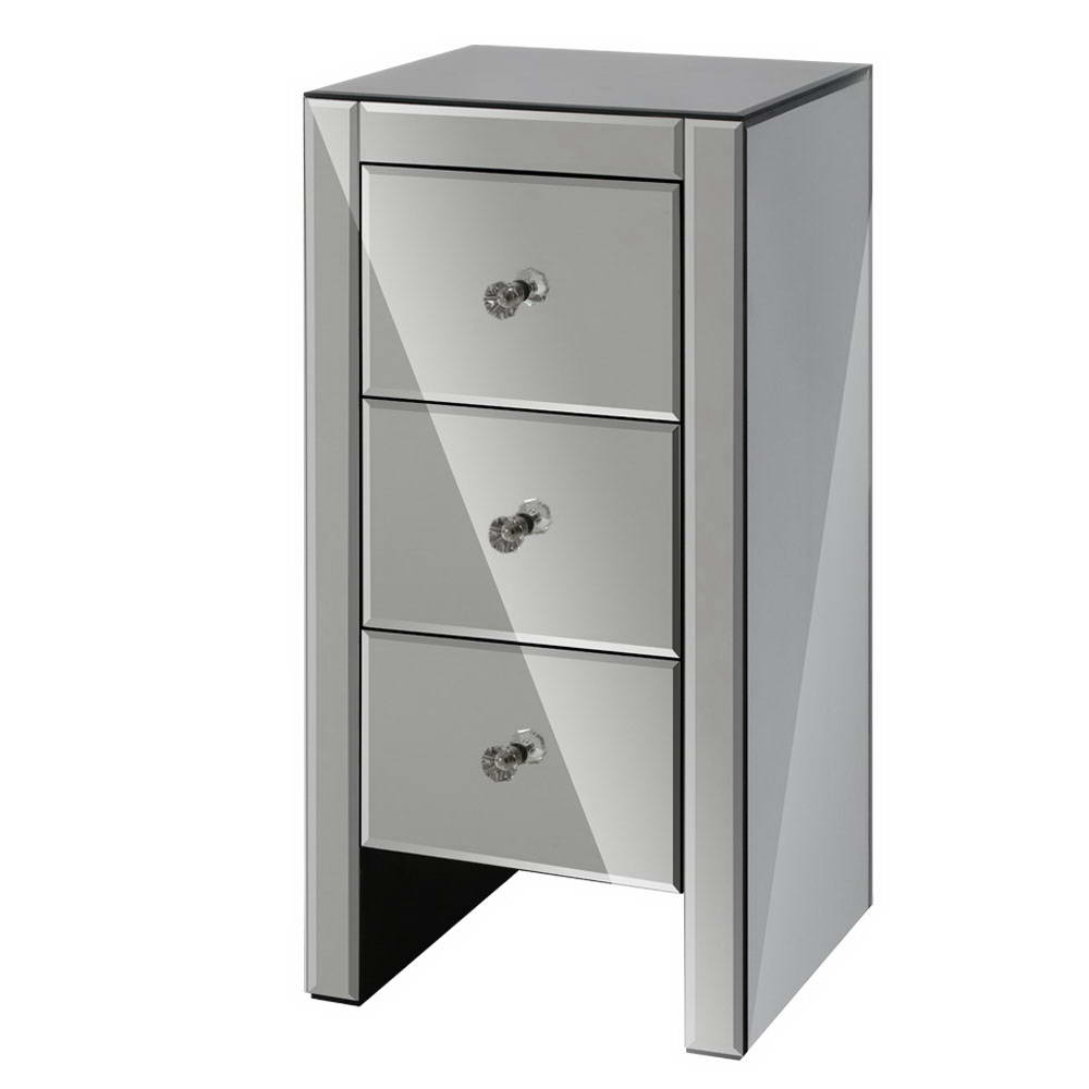 Artiss Bedside Table 3 Drawers Mirrored Glass - QUENN Grey - Image 8