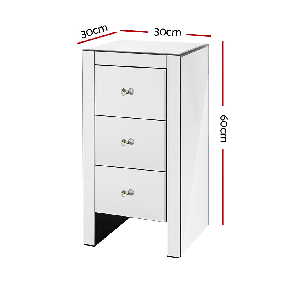 Artiss Bedside Table 3 Drawers Mirrored - QUENN Silver - Image 2
