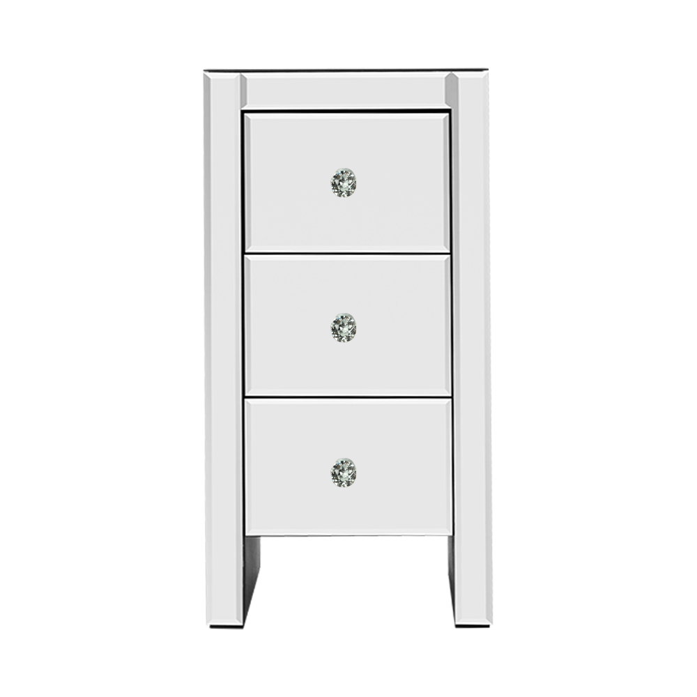 Artiss Bedside Table 3 Drawers Mirrored - QUENN Silver - Image 3