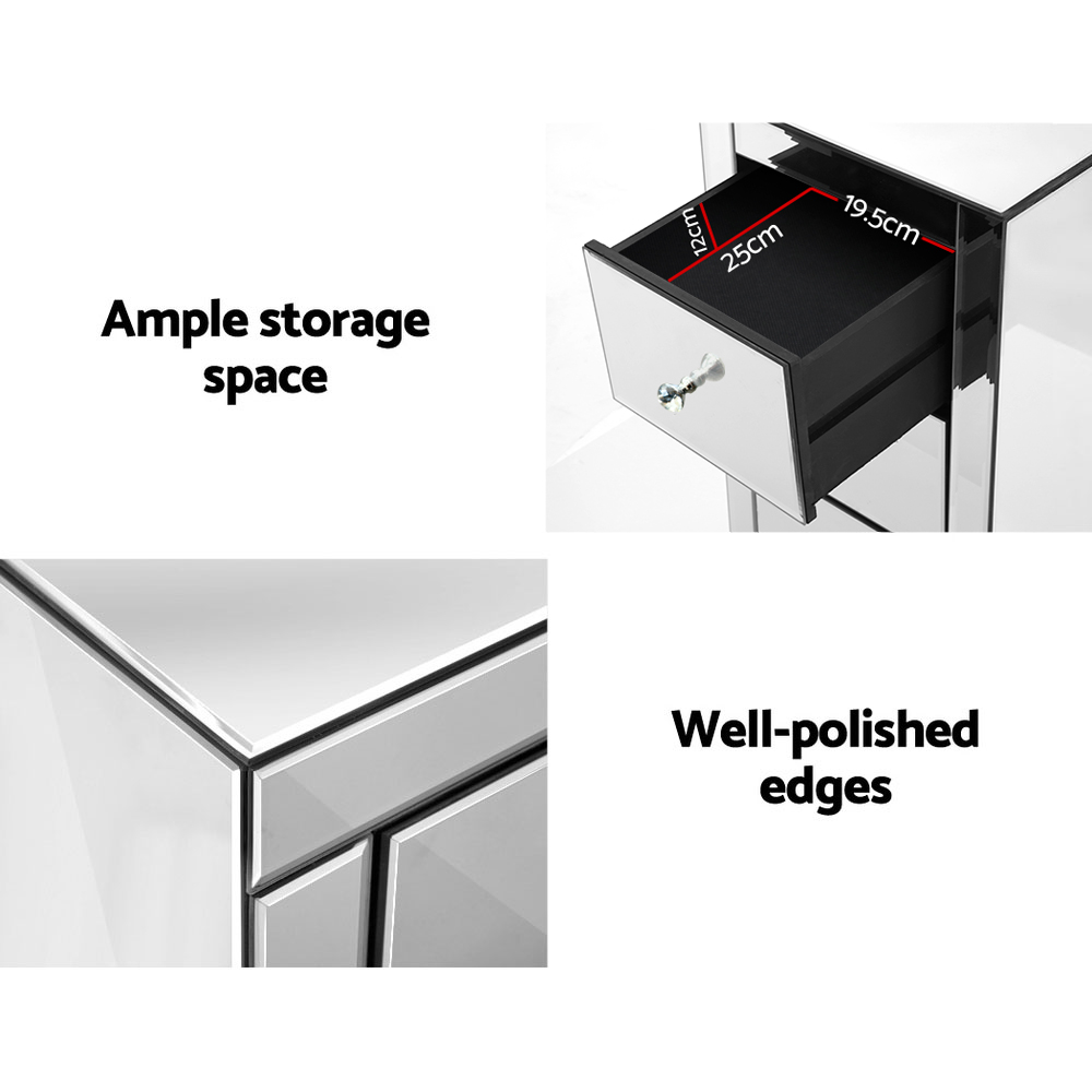 Artiss Bedside Table 3 Drawers Mirrored - QUENN Silver - Image 5