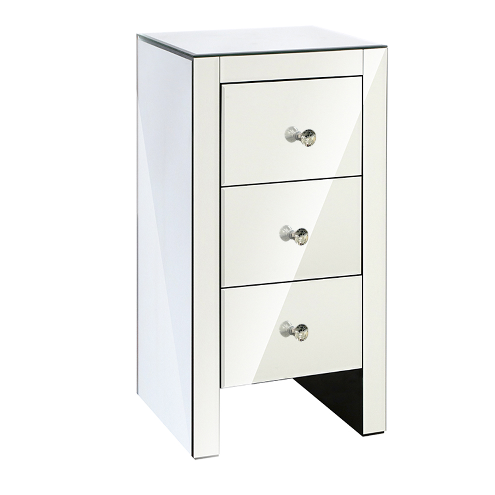 Artiss Bedside Table 3 Drawers Mirrored - QUENN Silver - Image 8