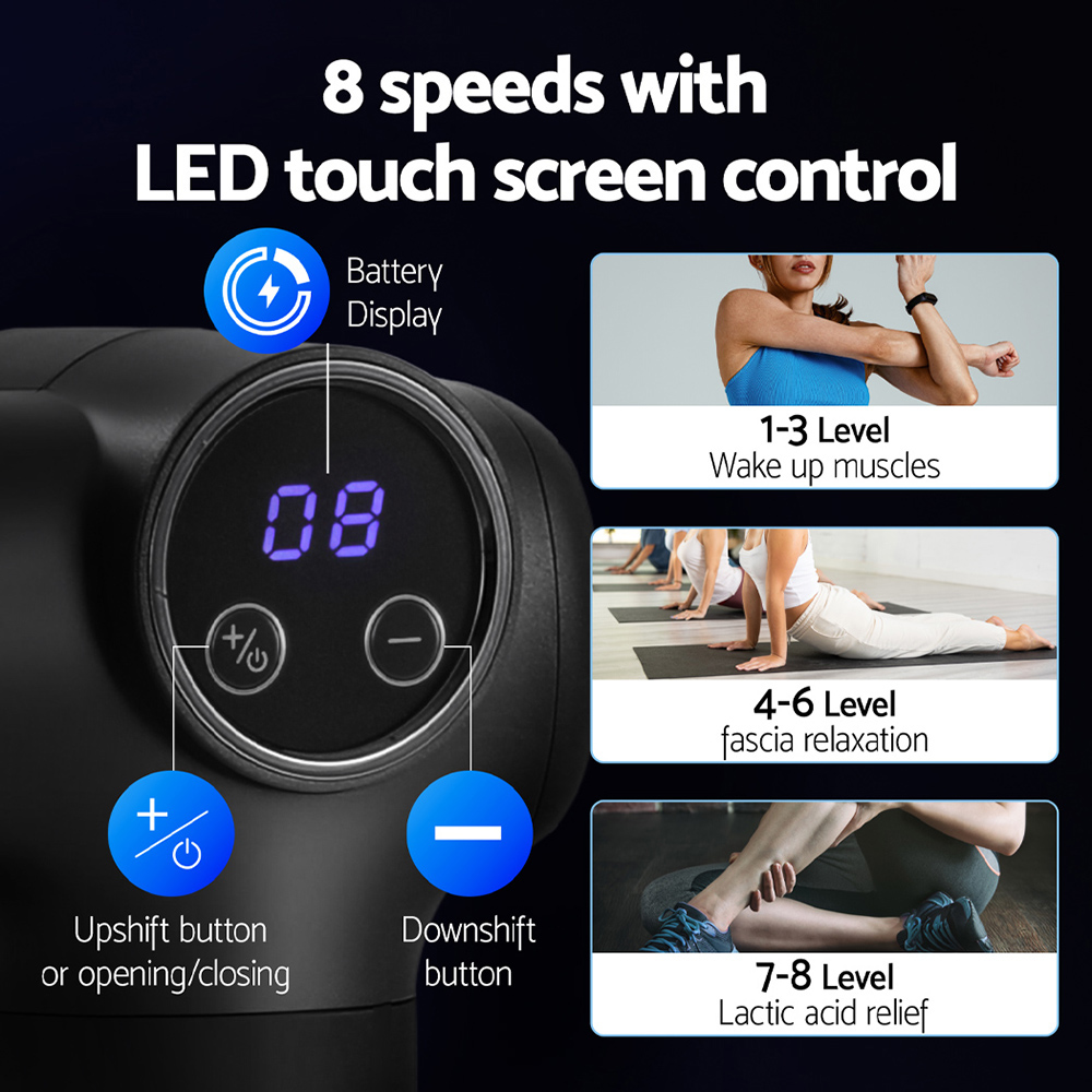 Everfit Massage Gun 8 Speed 4 Heads Vibration Muscle Massager Chargeable Black - Image 6