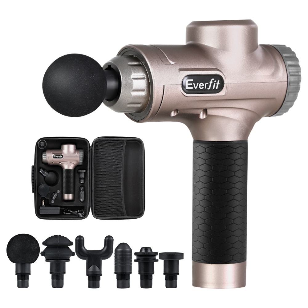 Everfit Massage Gun 30 Speed 6 Heads Vibration Muscle Massager Chargeable Gold - Image 1