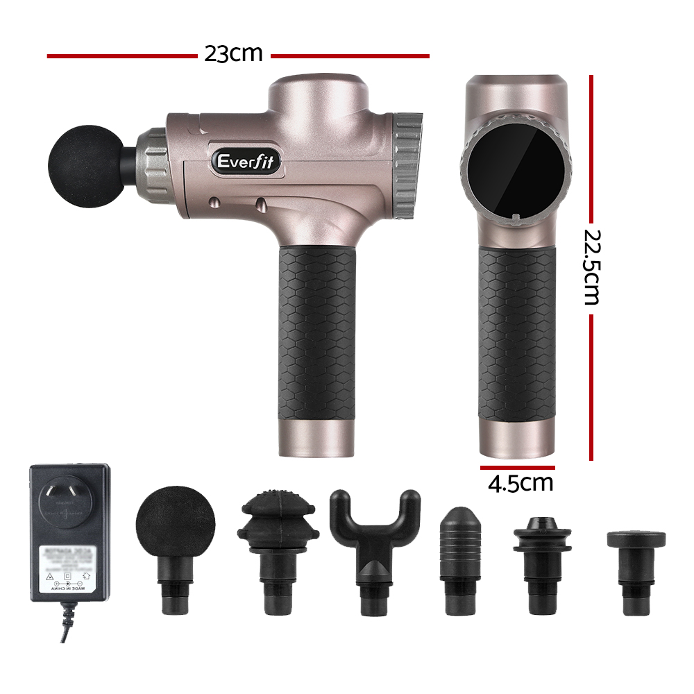 Everfit Massage Gun 30 Speed 6 Heads Vibration Muscle Massager Chargeable Gold - Image 2