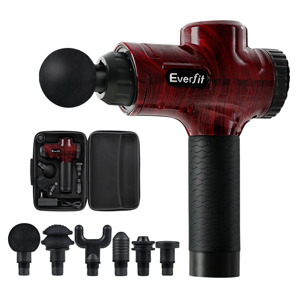 Everfit Massage Gun 30 Speed 6 Heads Vibration Muscle Massager Chargeable Red - Image 1