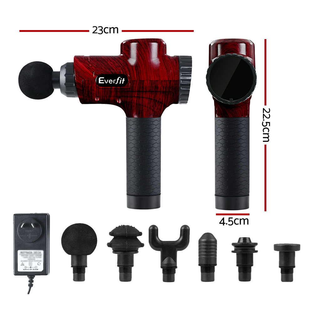 Everfit Massage Gun 30 Speed 6 Heads Vibration Muscle Massager Chargeable Red - Image 2