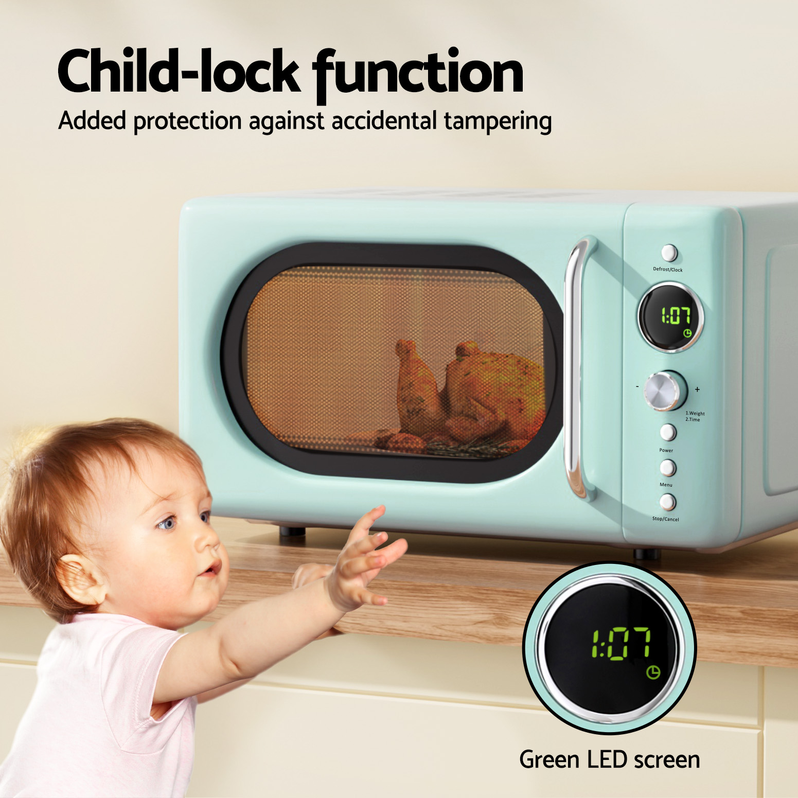 Devanti 20L Microwave Oven 700W Green - Image 7